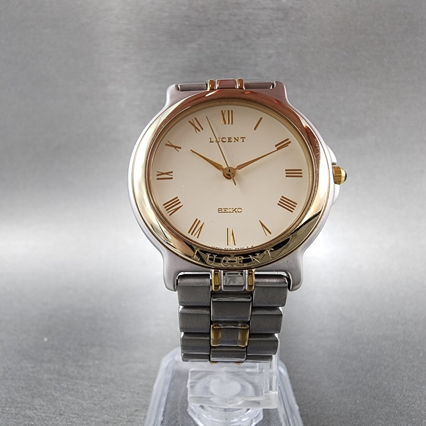 Seiko Lucent Watch Men 31mm Cream Dial Two Tone Round 5E21-6B70 New Battery