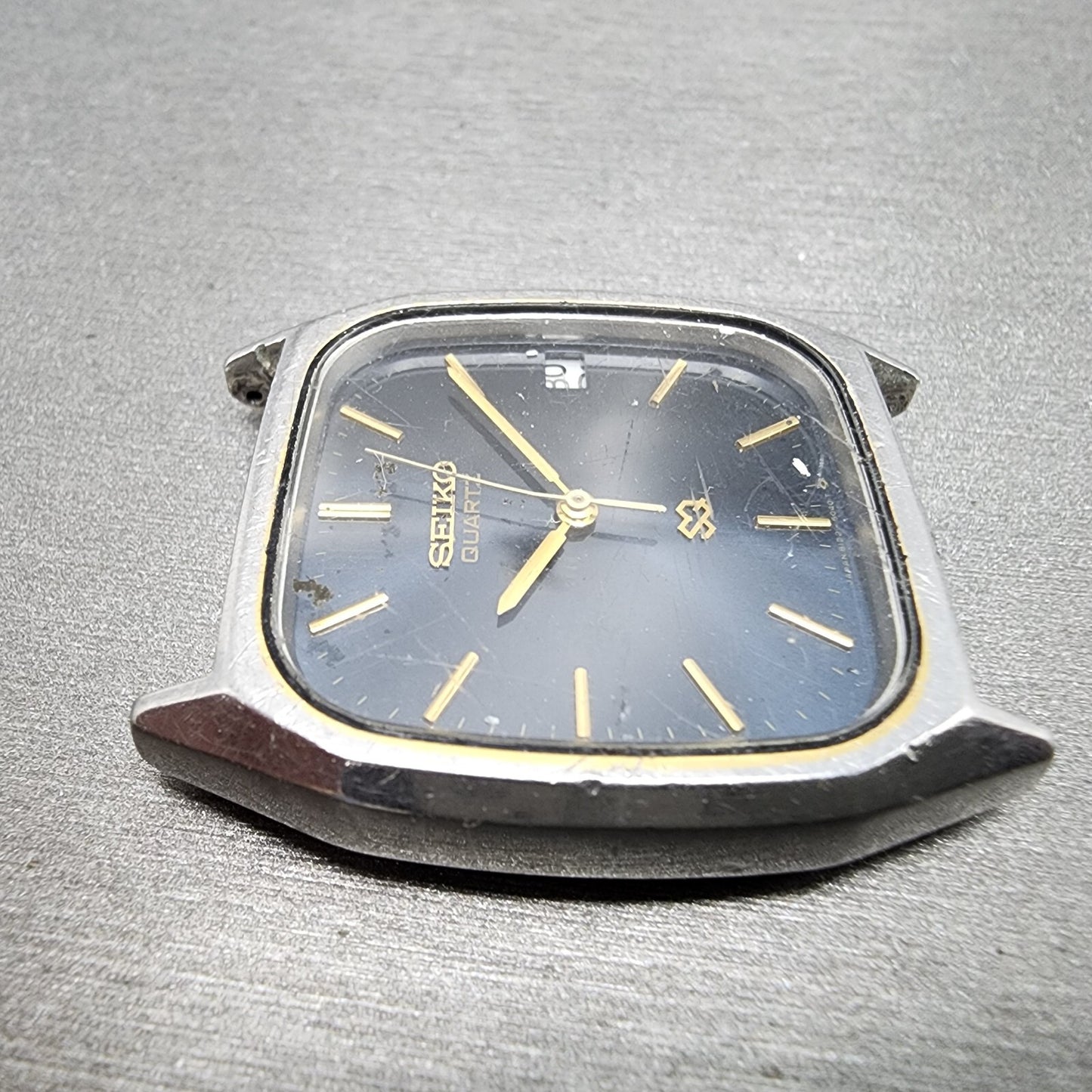 Seiko SQ Watch Men 32mm Blue Dial Steel Date Rectangle 8122-5039 PARTS