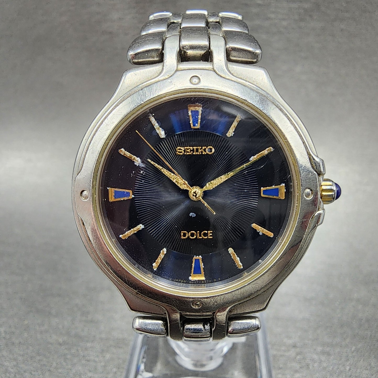 Seiko Dolce Watch Men 33mm Blue Dial Silver Tone Round 8J41-6150 New Battery