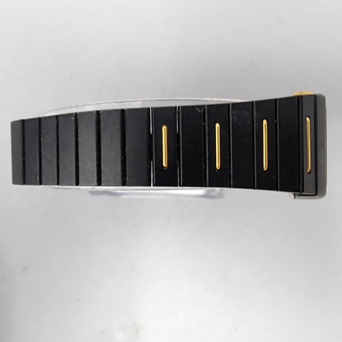 VTG Seiko Watch Women 22mm Analog Digital Black Gold Tone Rectangle New Battery