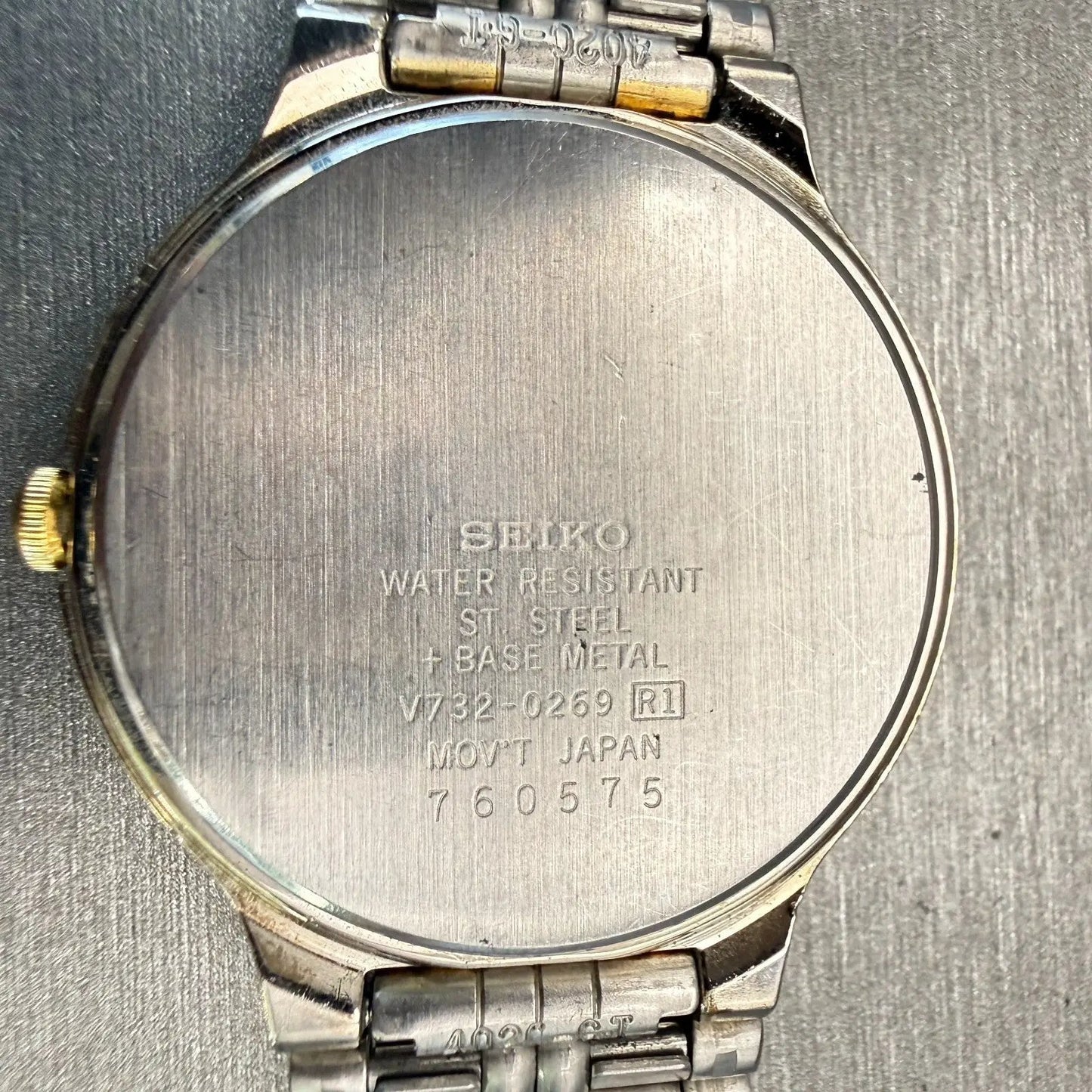 Seiko Watch Men 33mm Gray Dial Two Tone Date Round V732-0269 New Battery VTG10