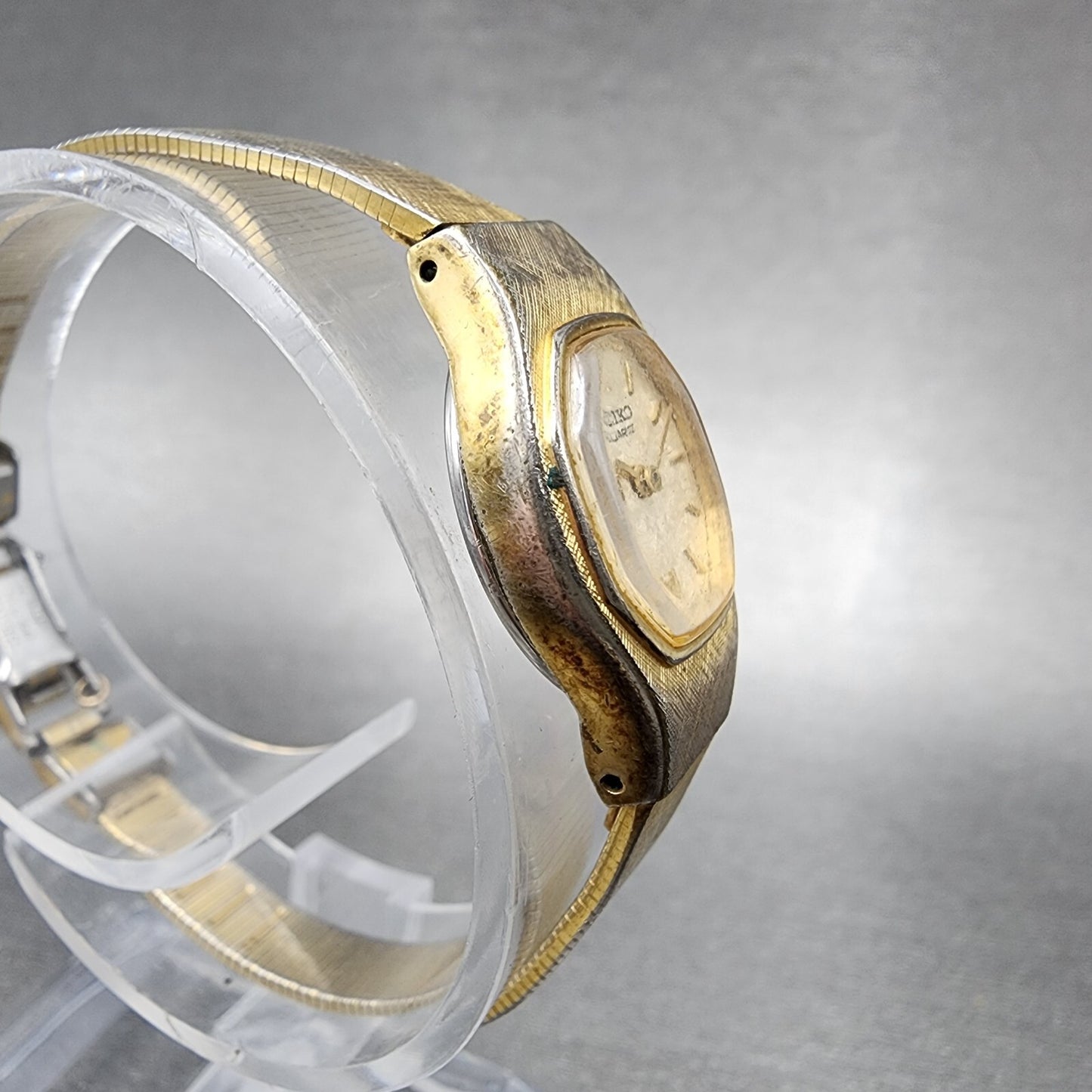 VTG Seiko Watch Women 16mm Champagne Dial Gold Tone Octagon 5420-5059 New Batt