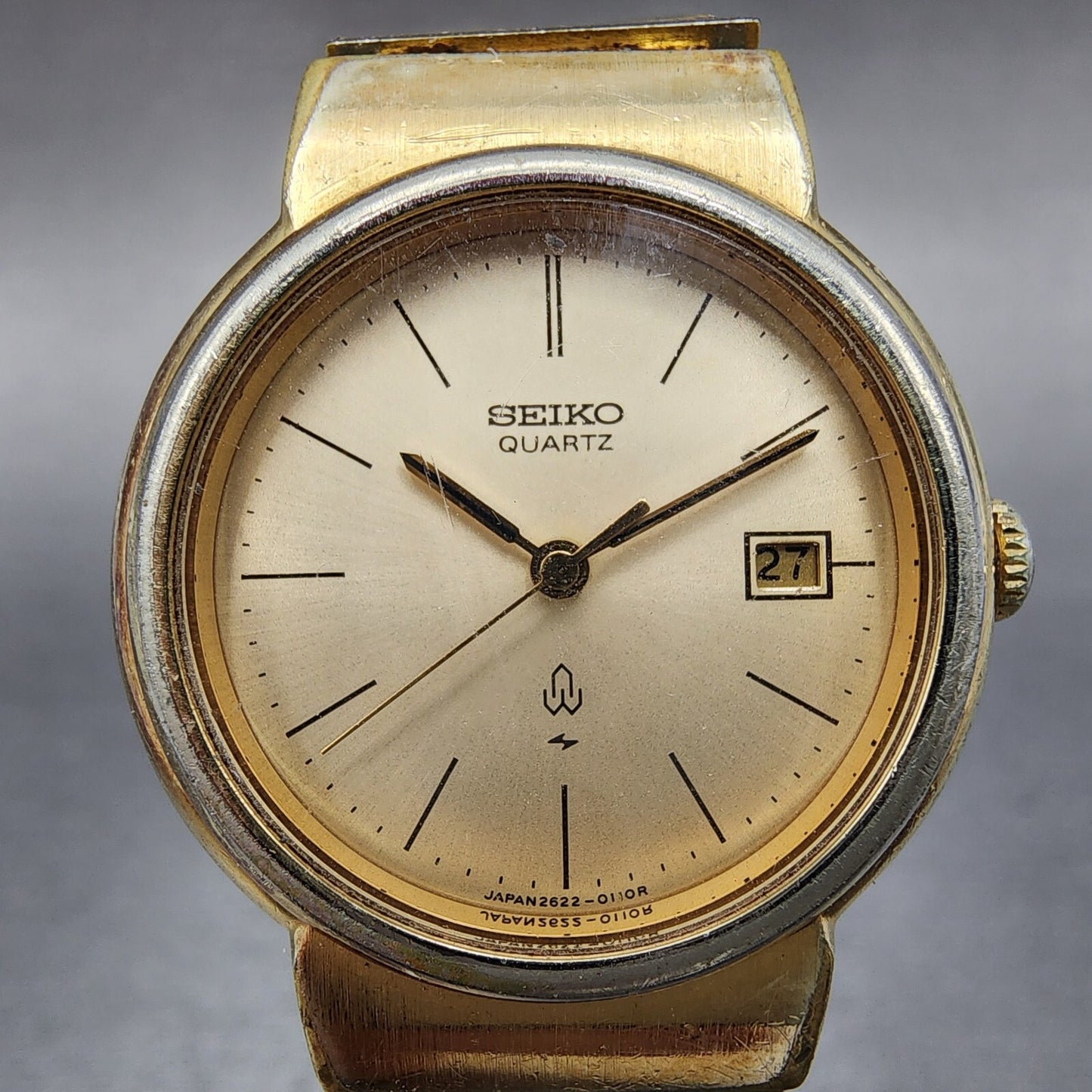 Seiko Watch Women 26mm Champange Dial Gold Tone Date Round 2622-0070 New Battery