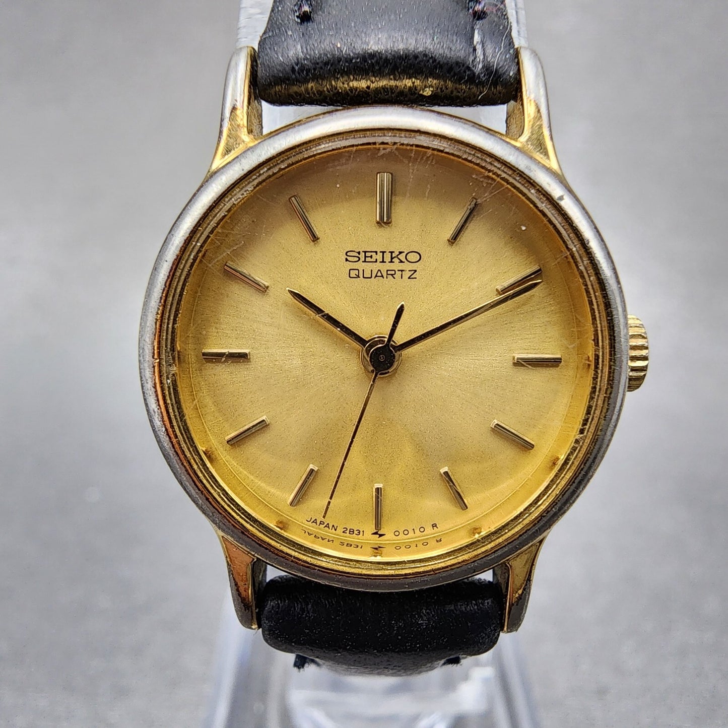 Seiko Watch Women 21mm Champagne Dial Gold Tone Round 2b31-0010 New Battery