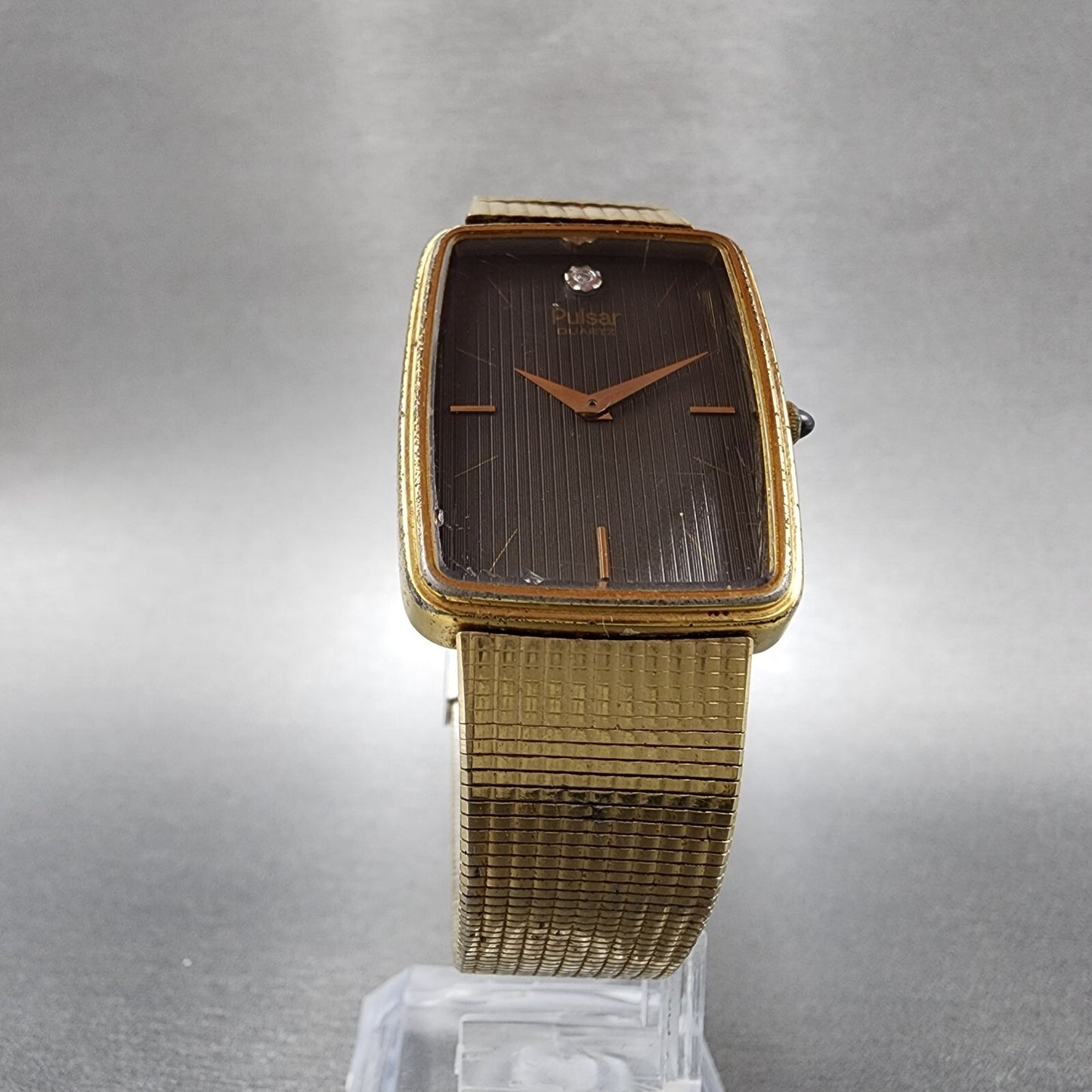 VTG Pulsar Tank Watch Men 24mm Black Dial Gold Tone Rectangle Y100-5689 PARTS