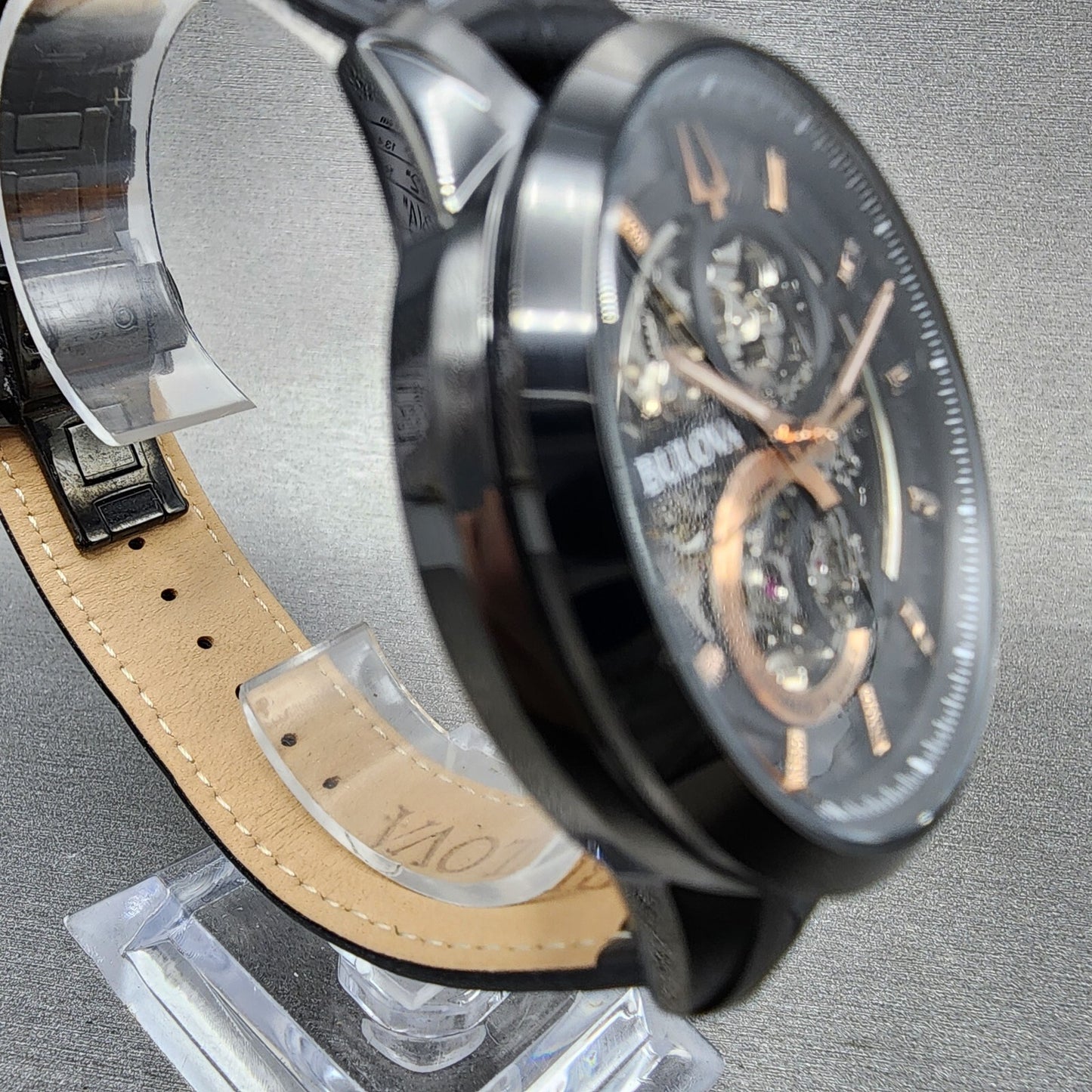 Bulova Sutton Watch Men 43mm Skeleton Dial Black Tone Round Automatic 98A283 B12