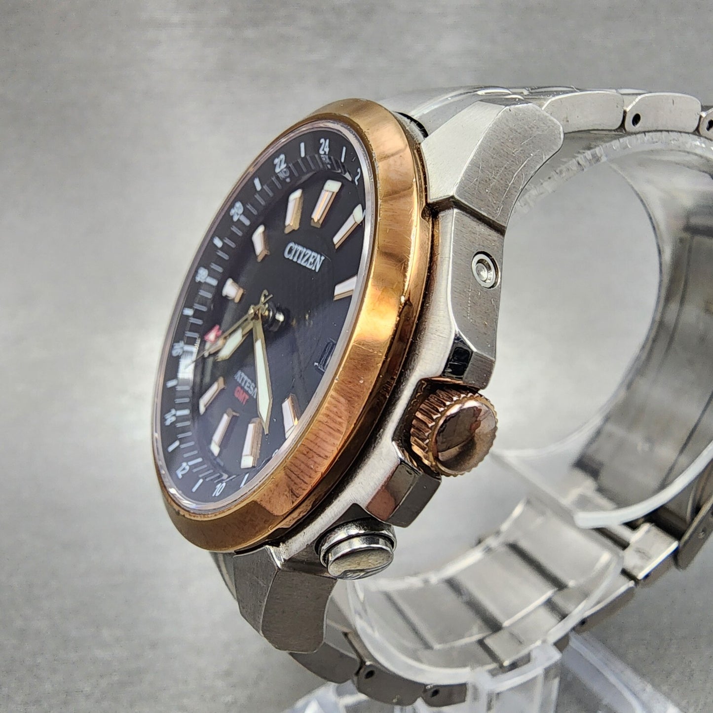 Citizen Eco-Drive Attesa GMT Watch Men 40mm Black Dial Titanium Date Round Runs