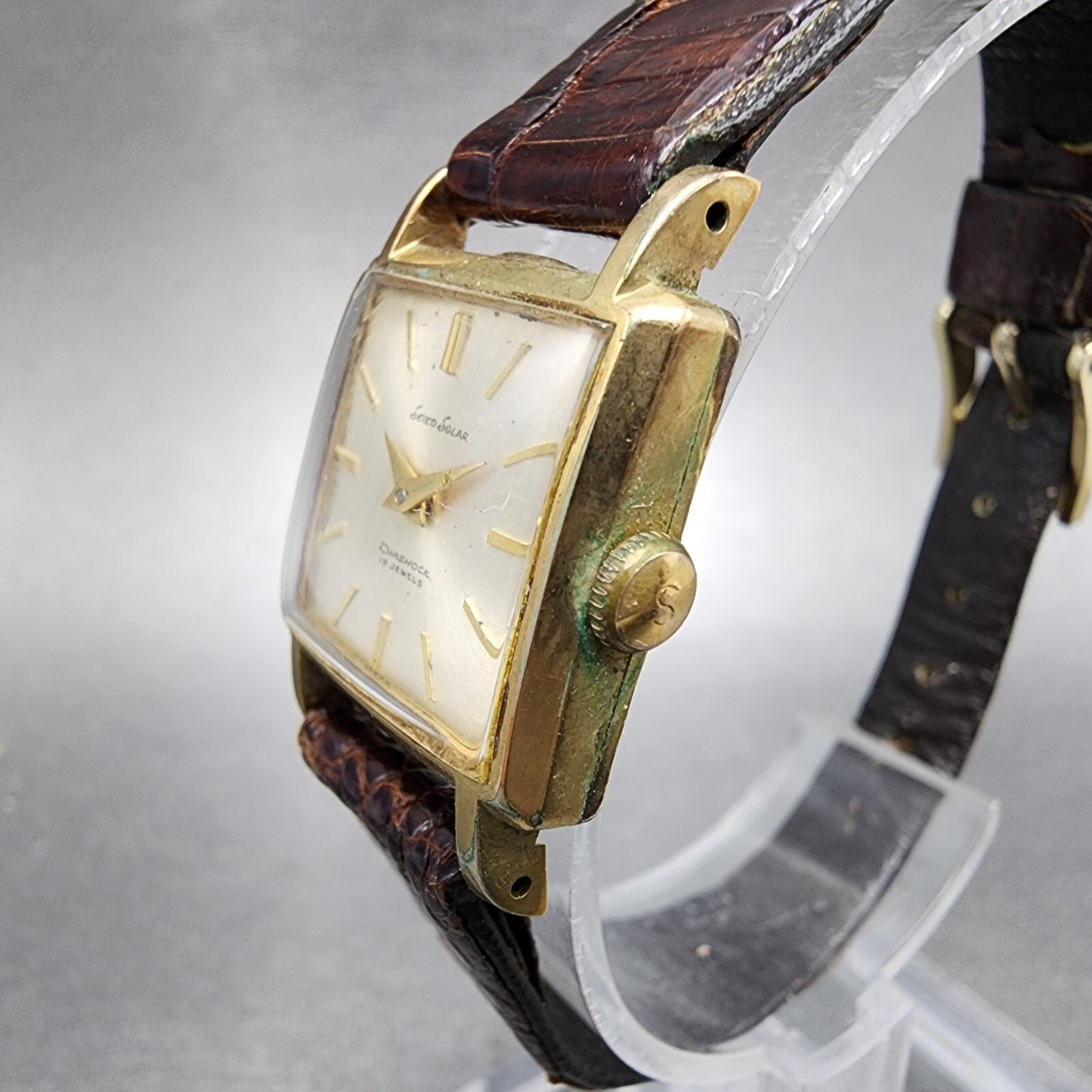 Seiko Solar Tank Watch Women 20mm Silver Dial Gold Plated 19 J 598 PARTS