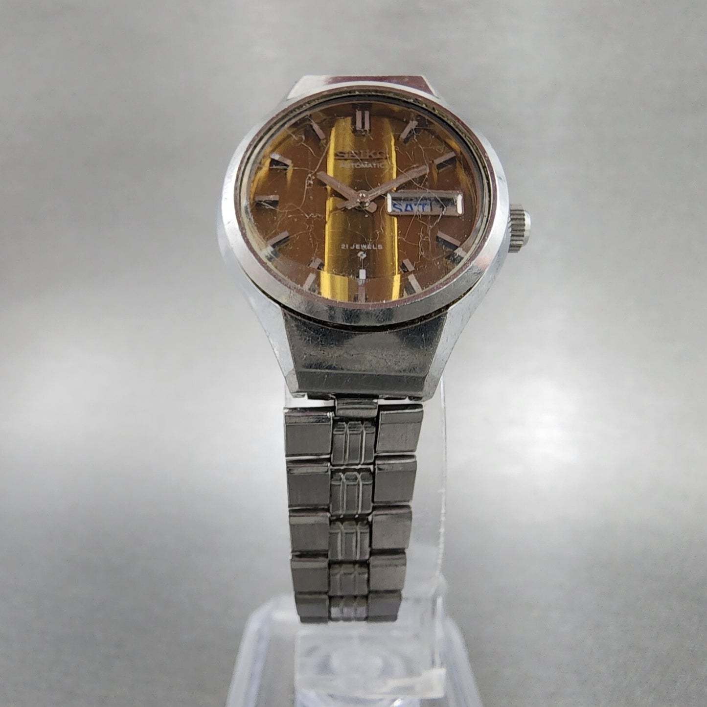 Seiko Automatic Watch Women 26mm Yellow Dial Silver Tone Daydate 2706-0260 Runs
