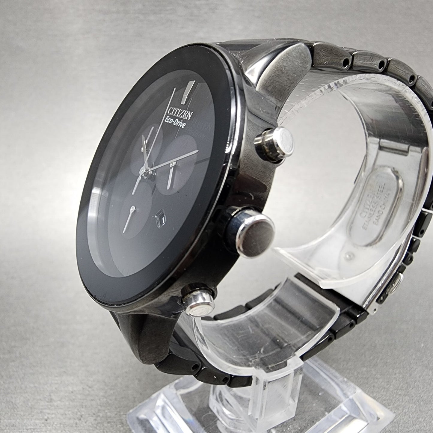 Citizen Eco-Drive Axiom Chronograph Watch Men 43mm Black Dial Black Tone Runs