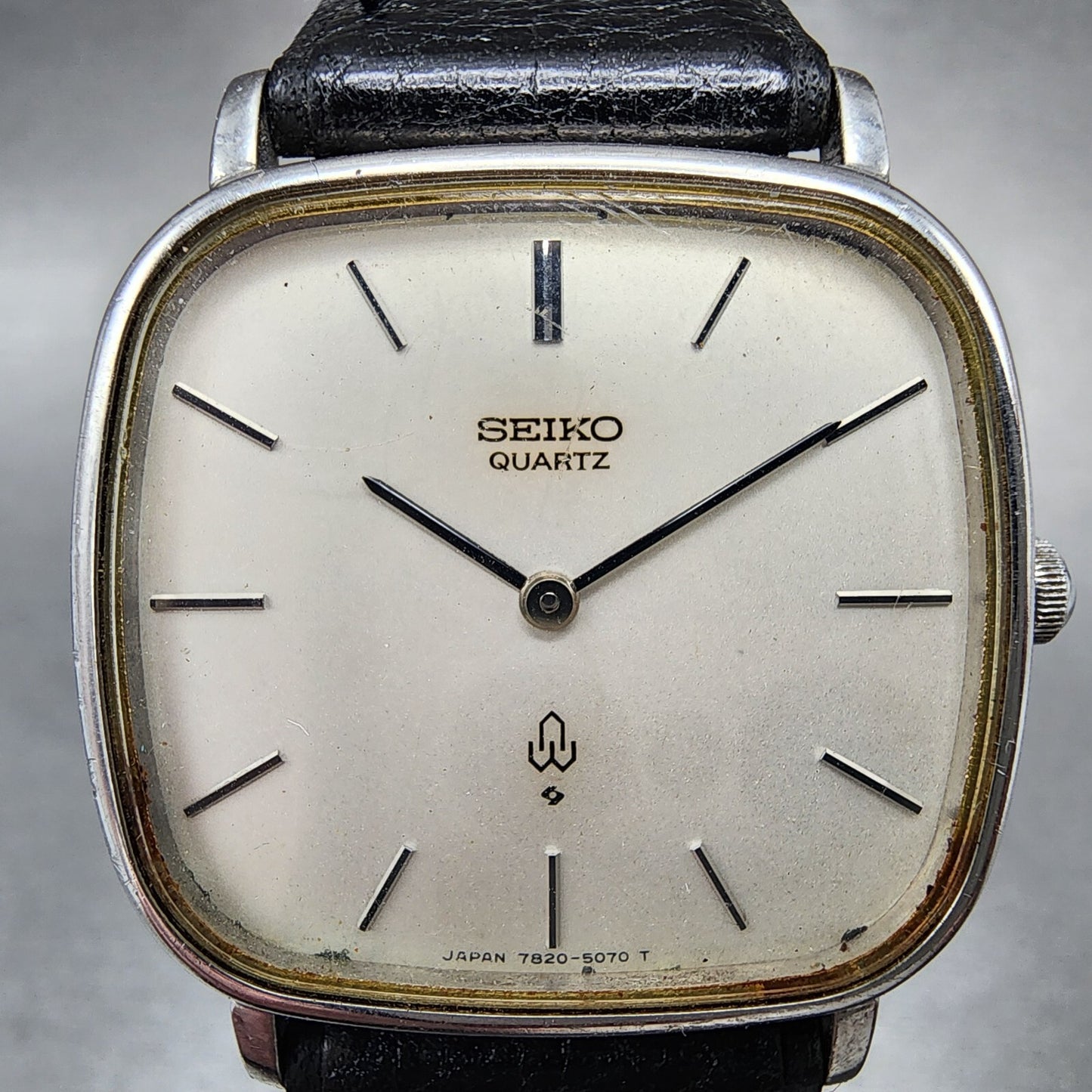 Seiko Watch Men 30mm White Dial Silver Tone Rectangle 7820-5050 New Battery VTG