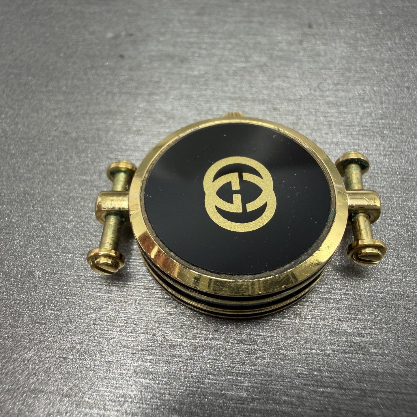 Gucci 2000L Watch Women 22mm Black Dial Gold Plated Round New Battery VTG UNFDH11