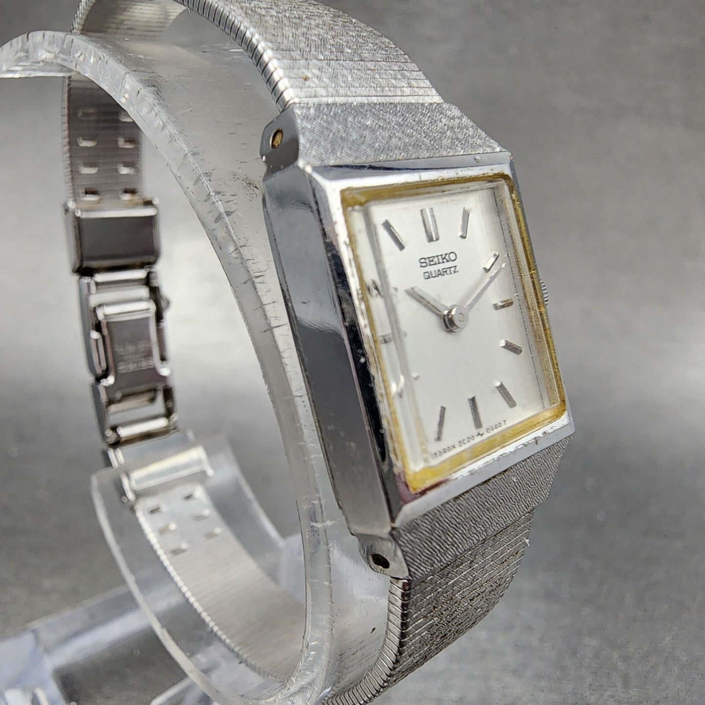 Seiko Watch Women 16mm Silver Dial Silver Tone Rectangle 2C20-5299 New Battery