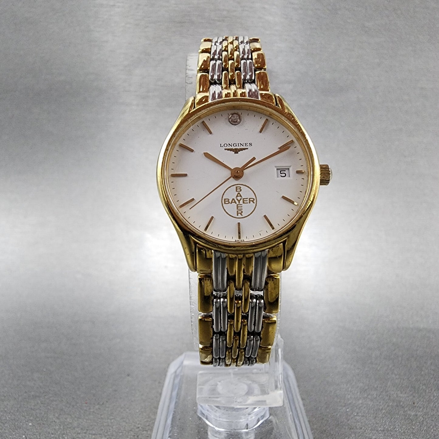 Longines Watch Women 25mm White Dial Gold Tone Date Round l4.59.2 New Battery