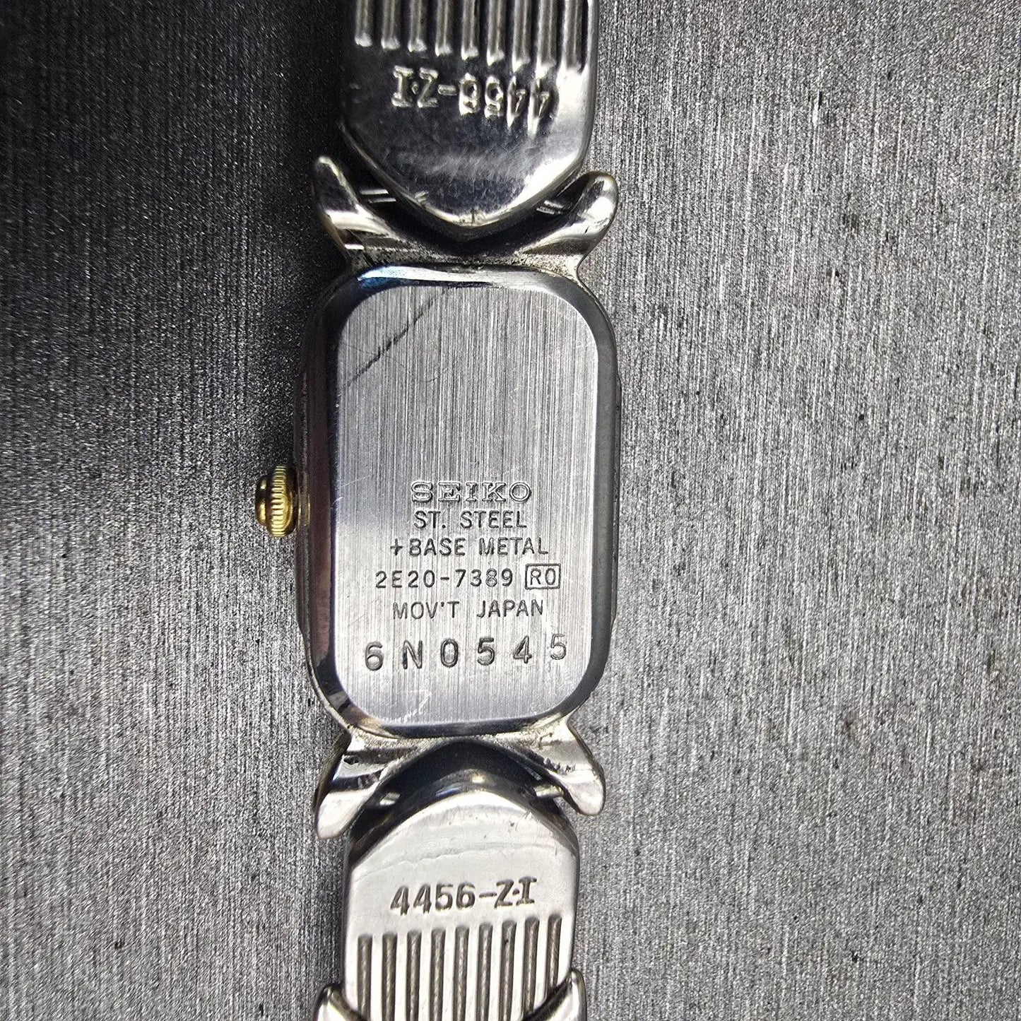 Seiko Watch Women 14mm White Dial Two Tone Rectangle 2E20-7389 New Battery VTG10
