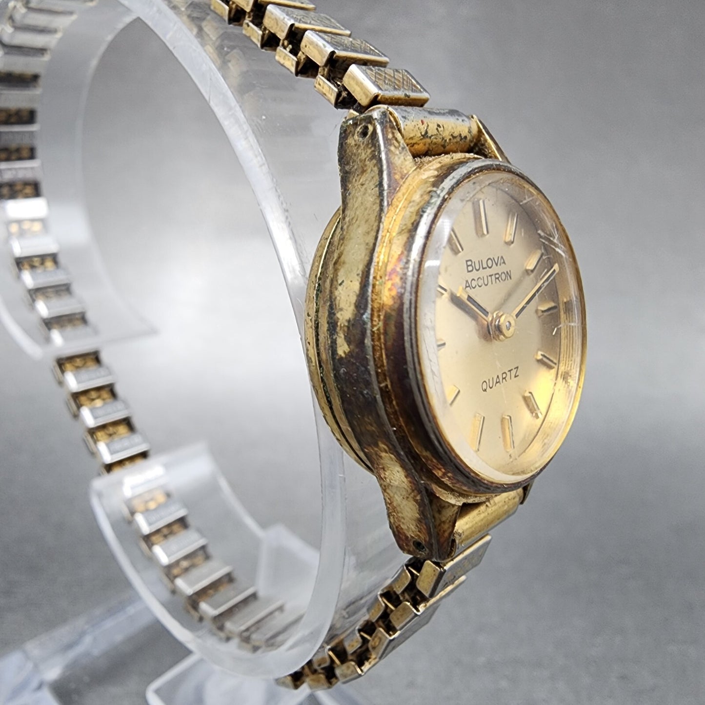 VTG Bulova Accutron Watch Women 22mm Gold Dial Gold Tone Round N8 PARTS