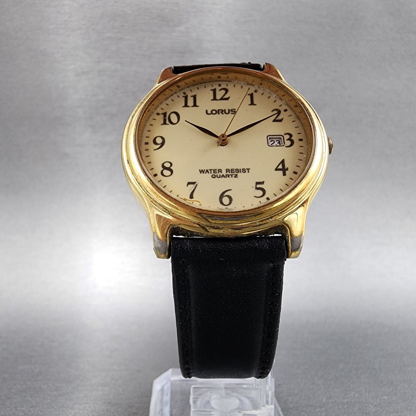 Lorus Watch Men 35mm Cream Dial Gold Tone Date Round V732-0A90 New Battery