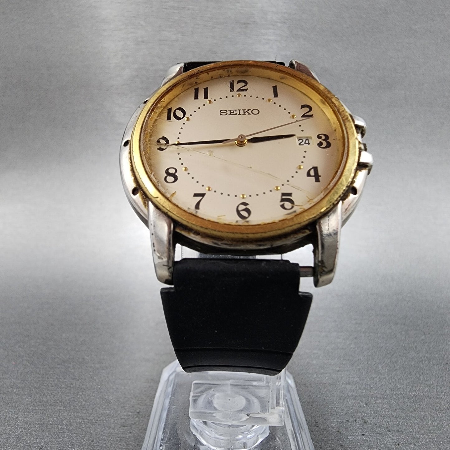 Seiko Watch Men 36mm Champagne Dial Two Tone Date Round V732-0P79 PARTS