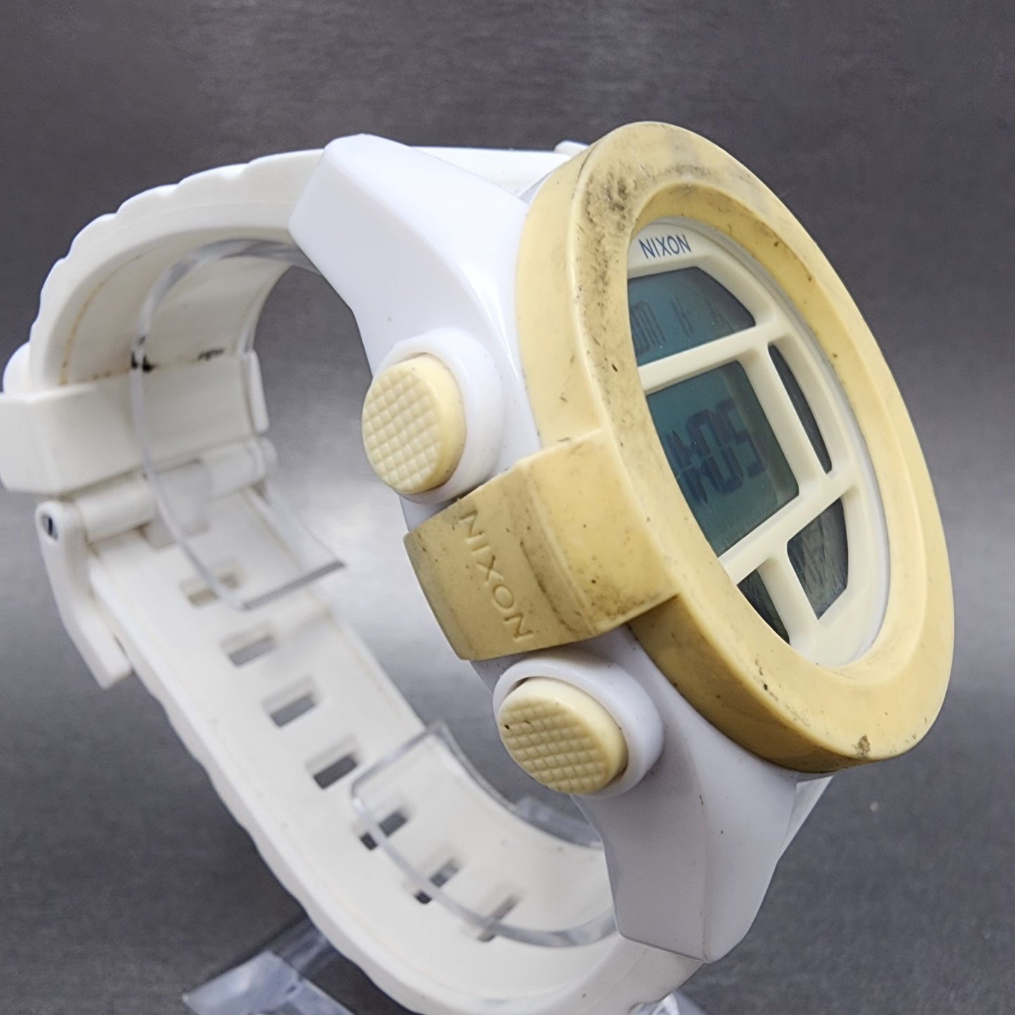 Nixon The Unit 40 Digital Watch Men 49mm White Tone Alarm Chrono New Battery