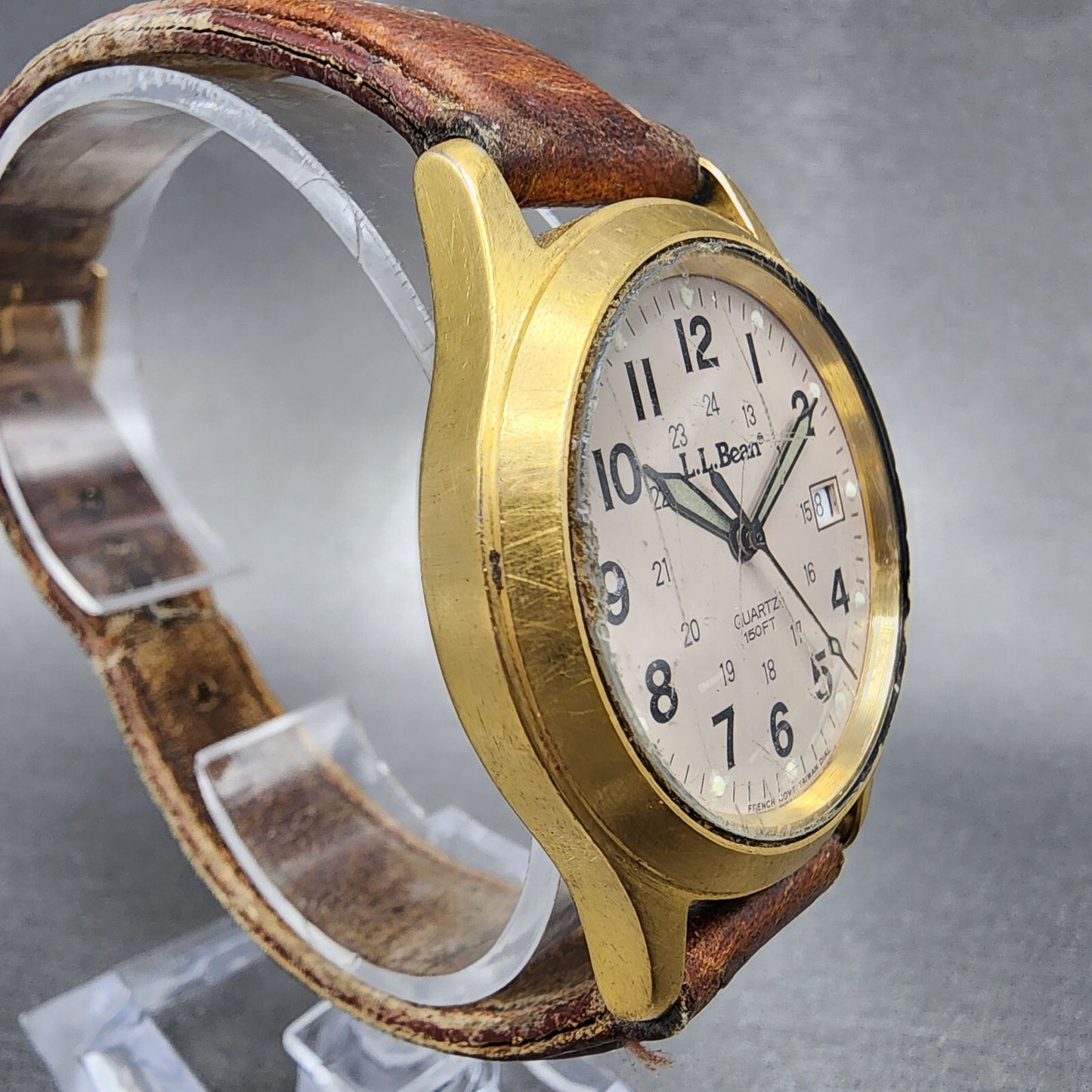 VTG LL Bean Watch Men 34mm Gray Dial Gold Tone Date Round PARTS