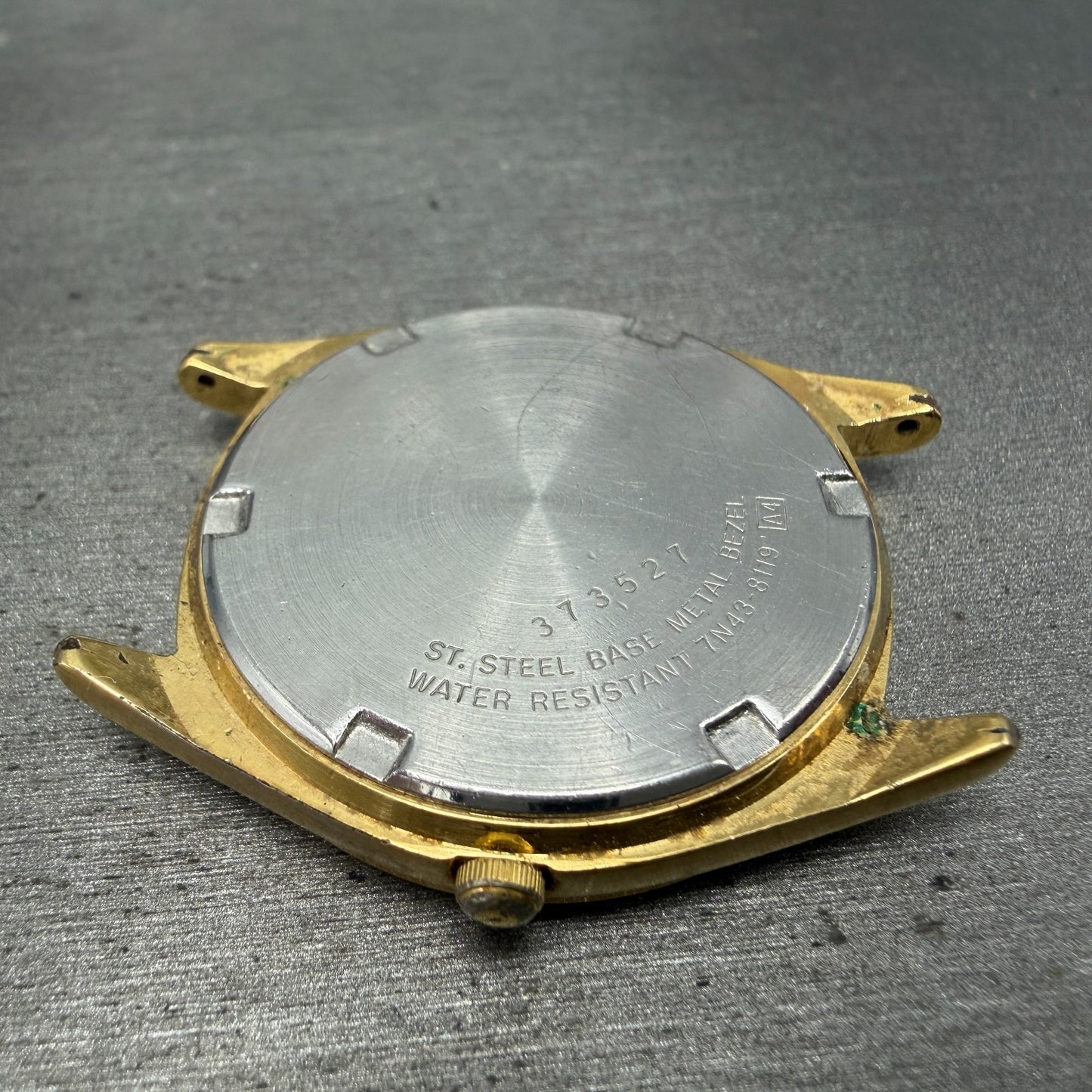 Seiko SQ Watch Men 35mm Black Dial Gold Tone Daydate Round 7N43-8119 PARTS16