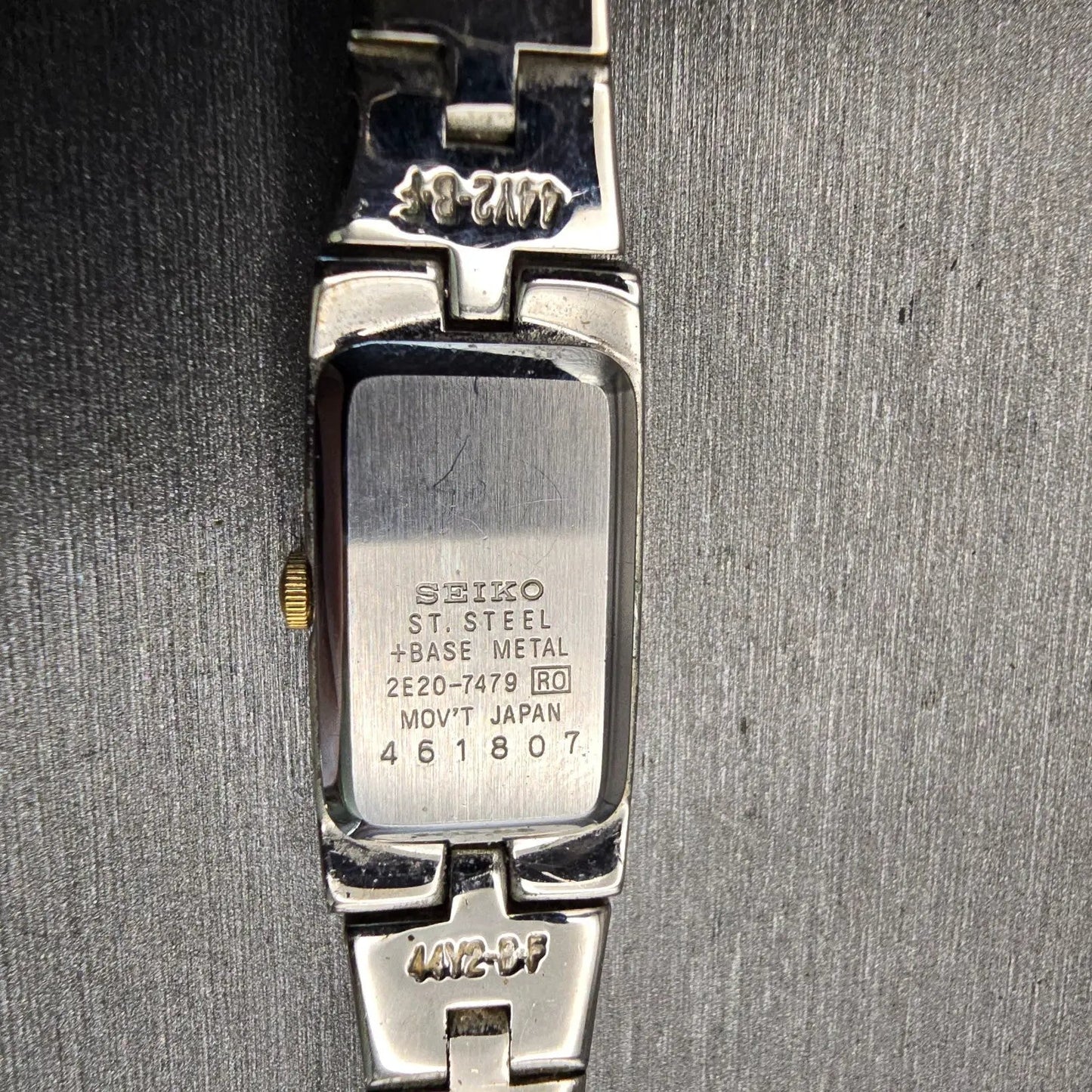 Seiko Watch Women 13mm White Dial Two Tone Rectangle 2E20-7479 New Battery VTG10