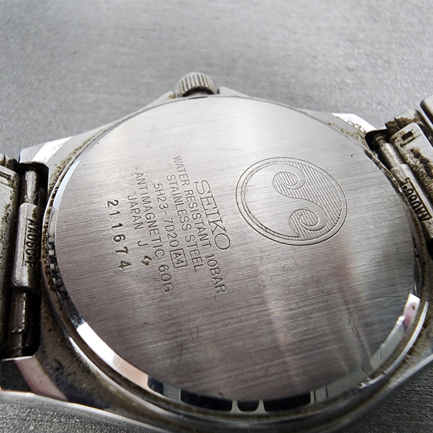 Seiko Chronos Watch Men 35mm Silver Tone Silver Dial Daydate 5h23-7d20 PARTS