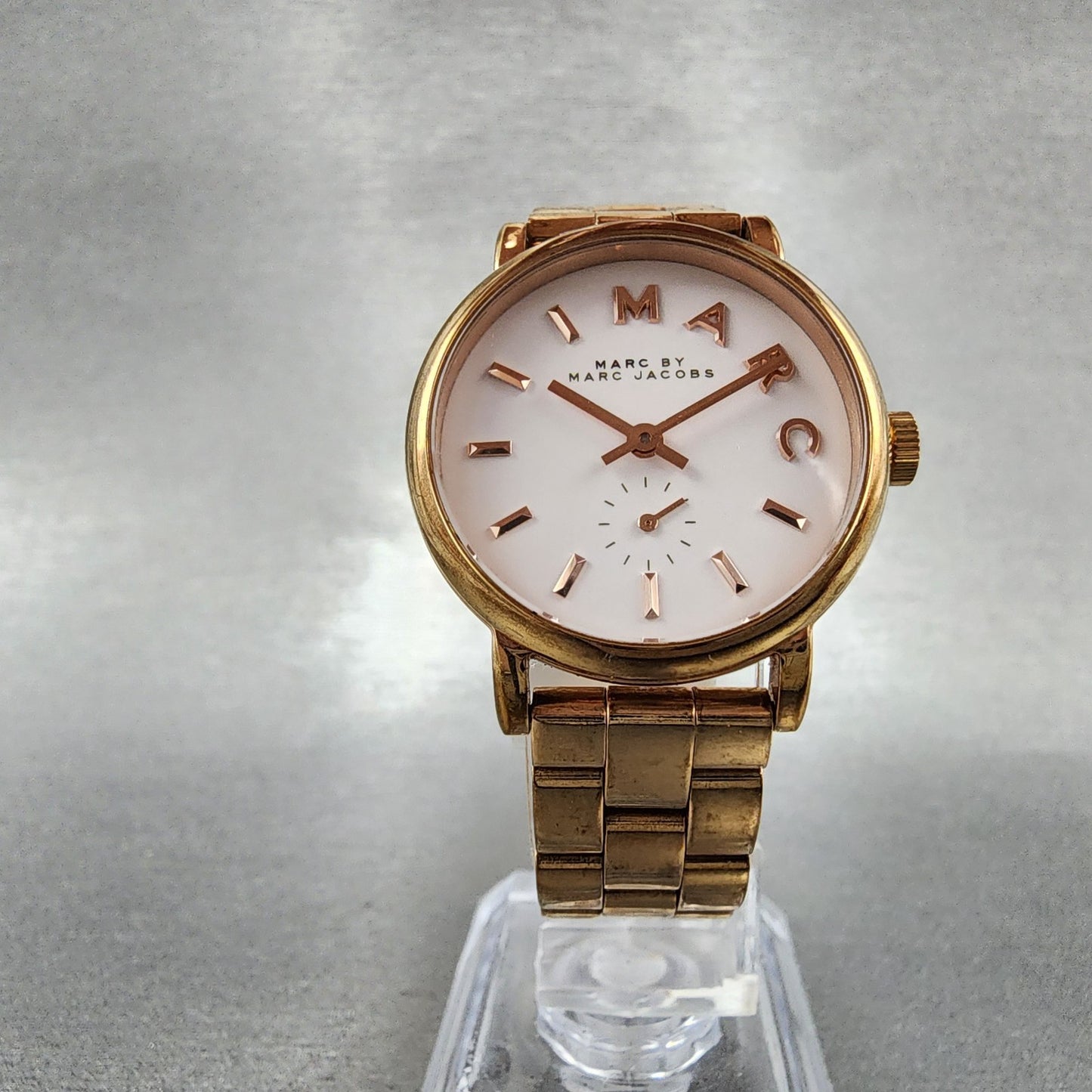 Marc By Marc Jacobs Watch Women 28mm White Dial Rose Gold Tone Round New Battery