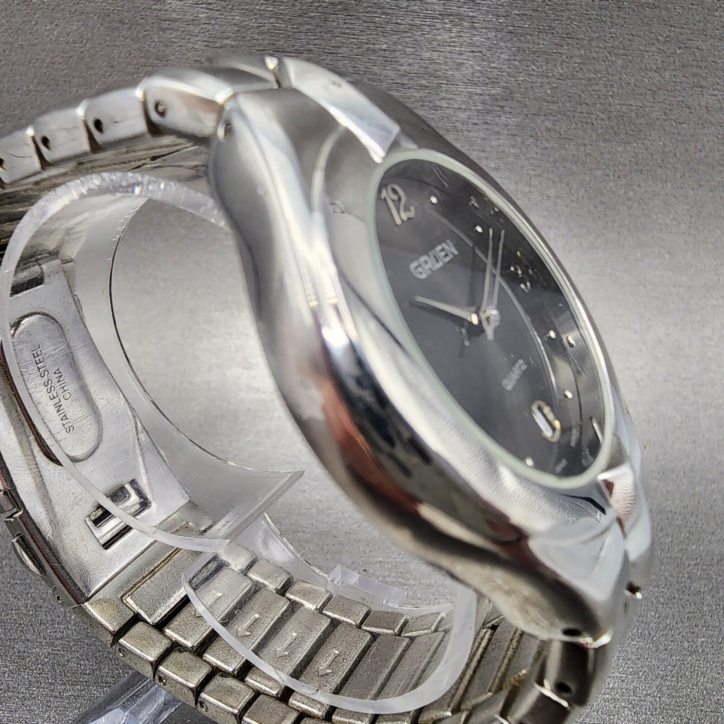 Gruen Watch Men 37mm Gray Dial Silver Tone Date Round PC32 New Battery