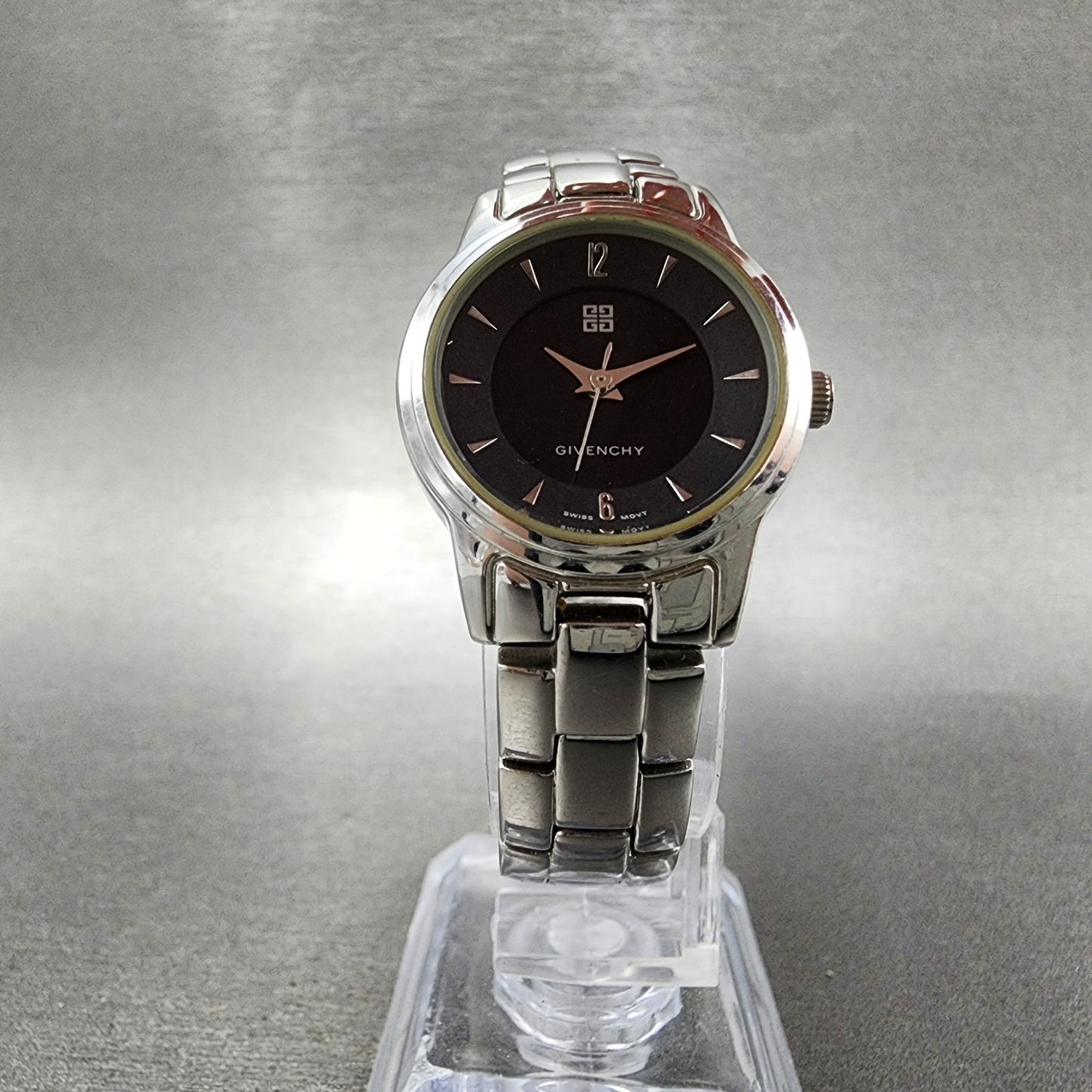 Givenchy Watch Women 24mm Black Dial Stainless Steel Round New Battery