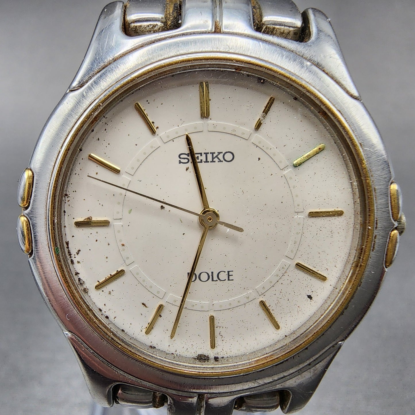 Seiko Dolce Watch Men 33mm Gray Dial Two Tone Round 8J41-6140 PARTS