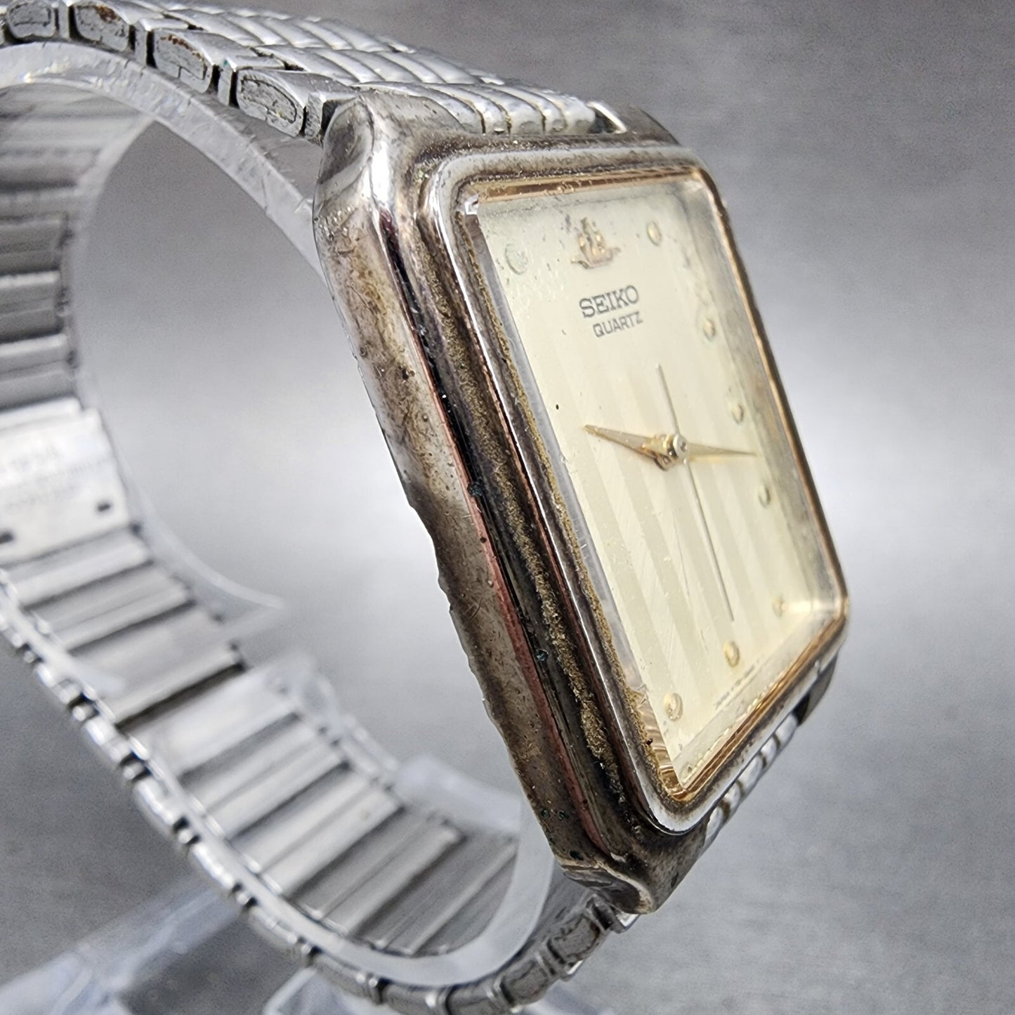 Seiko Tank Watch Men 27mm Champagne Dial Silver Tone Rectangle V701-5K90 PARTS