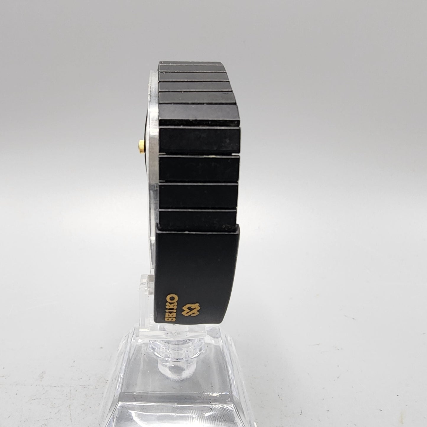 VTG Seiko Watch Women 22mm Analog Digital Black Gold Tone Rectangle New Battery