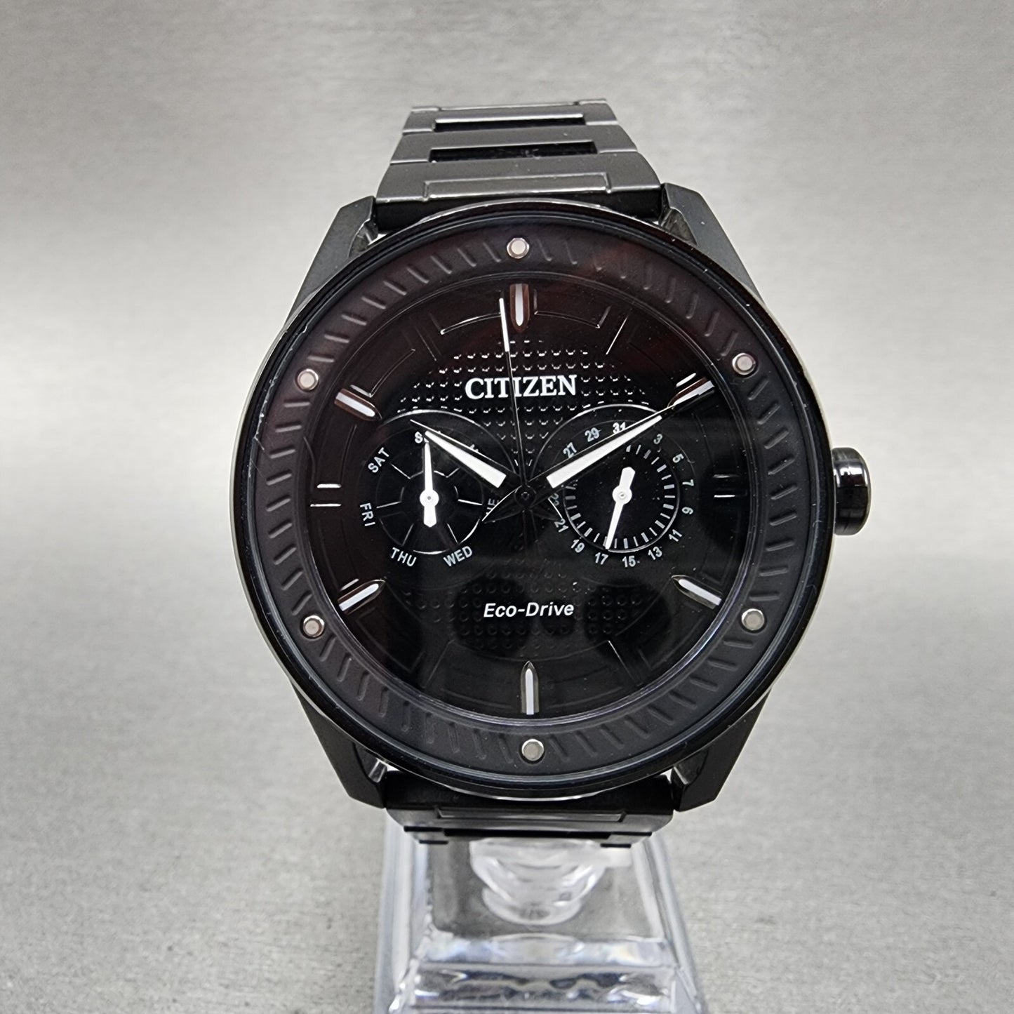 Citizen Eco-Drove CTO Watch Men 43mm Black Dial Black Tone Daydate Round Runs BD
