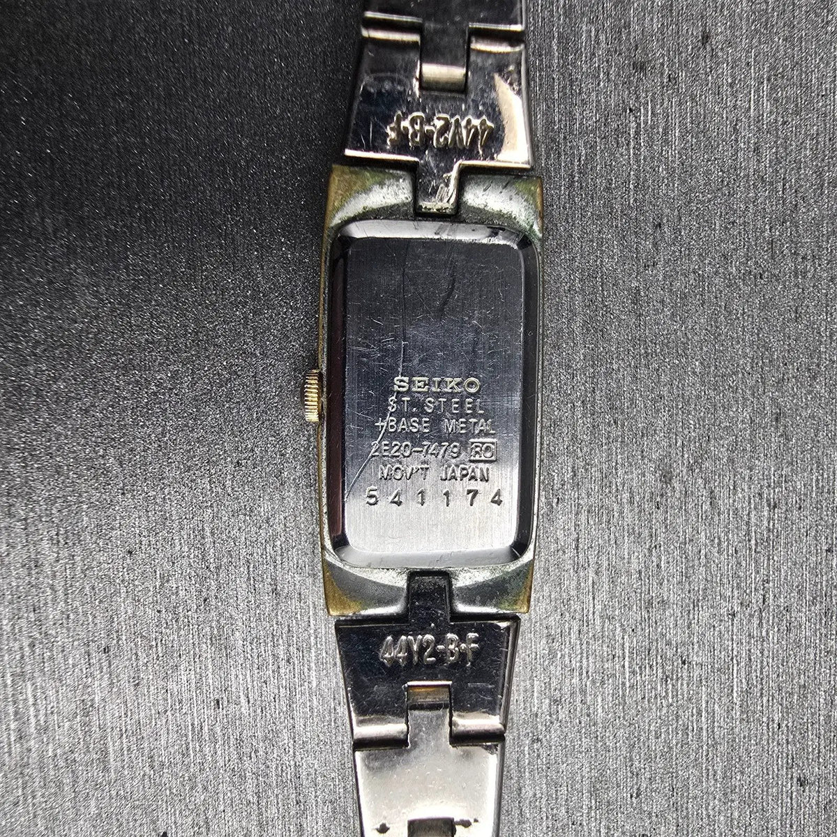 Seiko Watch Women 13mm White Dial Two Tone Rectangle 2E20-7479 New Battery JP210
