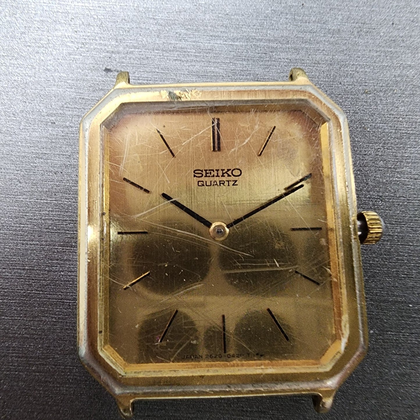 Seiko Tank Watch Men 29mm Gold Dial Gold Tone Octagon 2620-5270 PARTS VTG