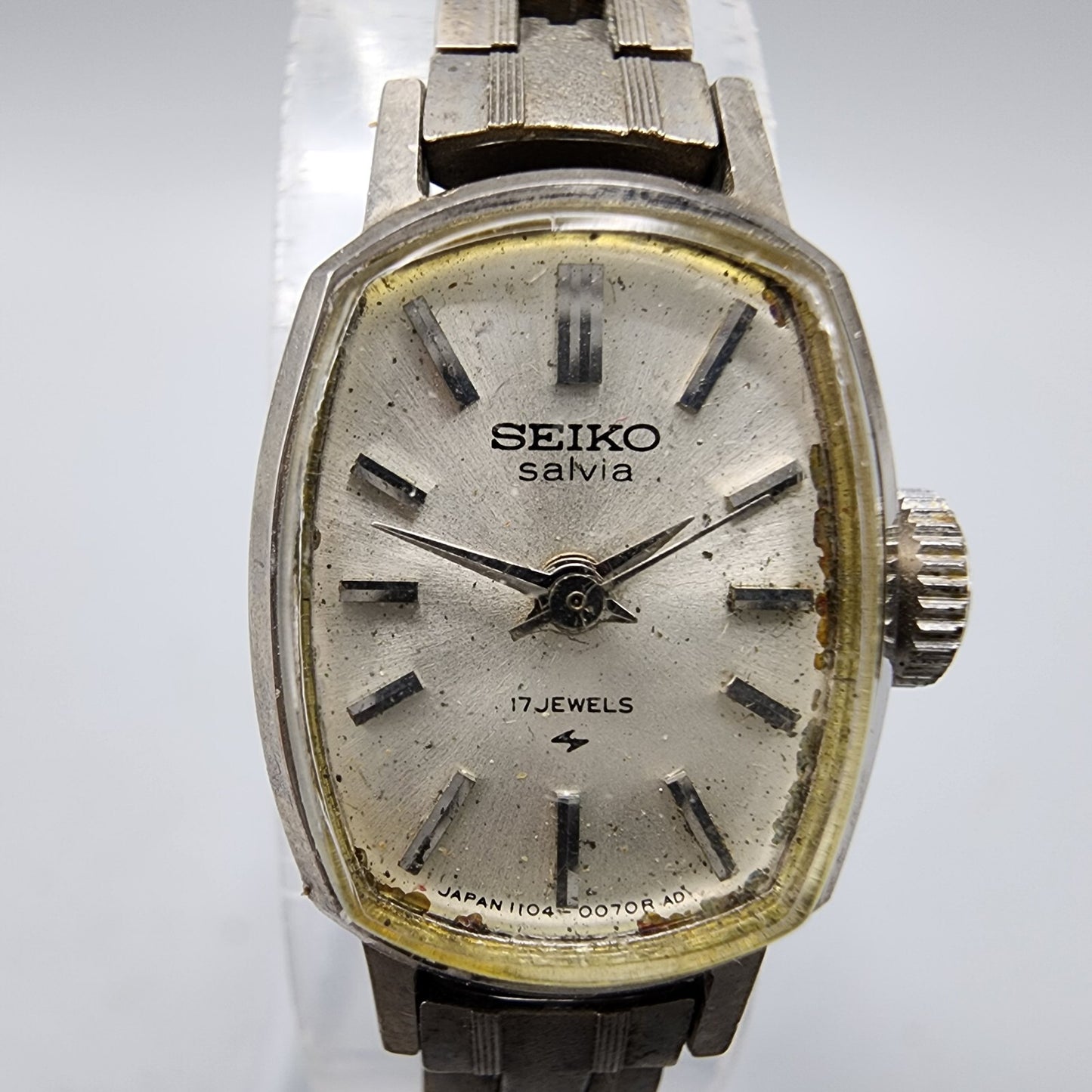 VTG Seiko Salvia Watch Women Palladium Plated Silver Dial 15mm Manual Wind Runs