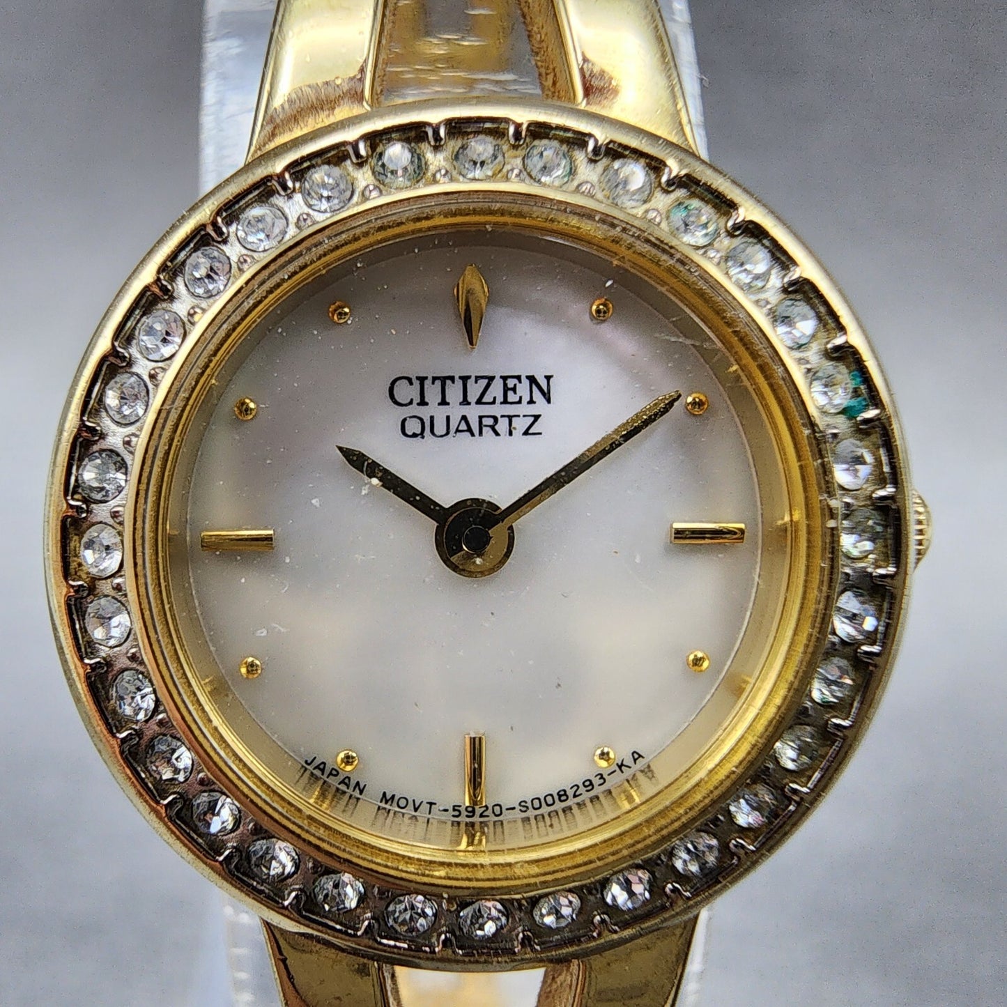 Citizen Watch Women 20mm MOP Dial Gold Tone Crystal Bezel Round New Battery