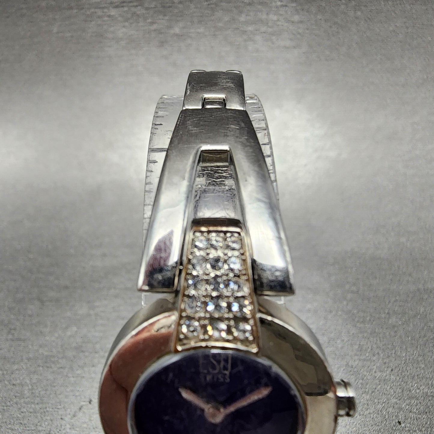 ESQ Tank Watch Women 23mm Blue Dial Silver Tone Crystal Bezel E5226 New Batt