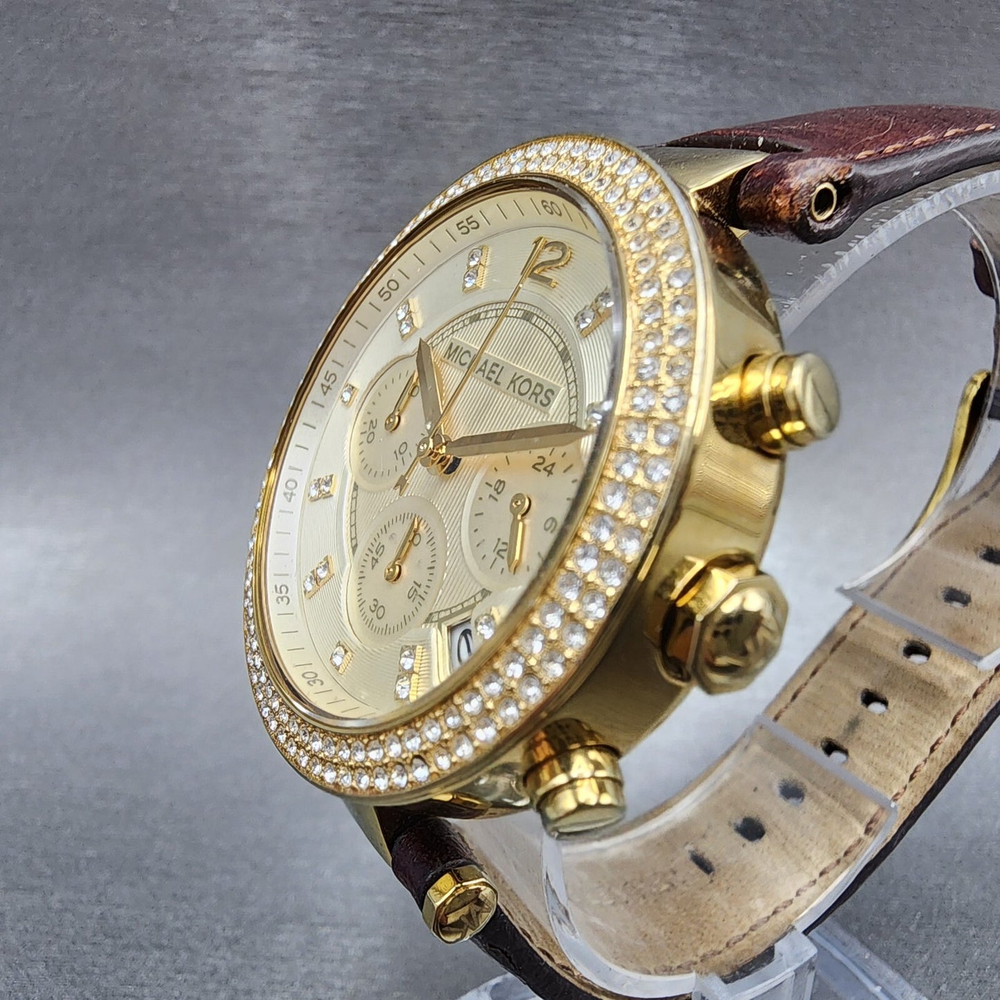 Michael Kors Parker Watch Women 39mm Champagne Dial Gold Tone MK2249 New Battery