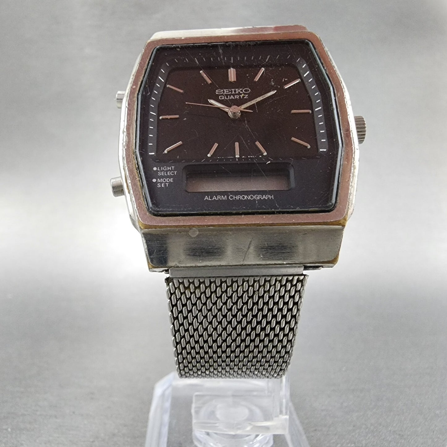 Seiko Analog Digital Watch Men 32mm Black Dial Silver Tone H601-540A PARTS