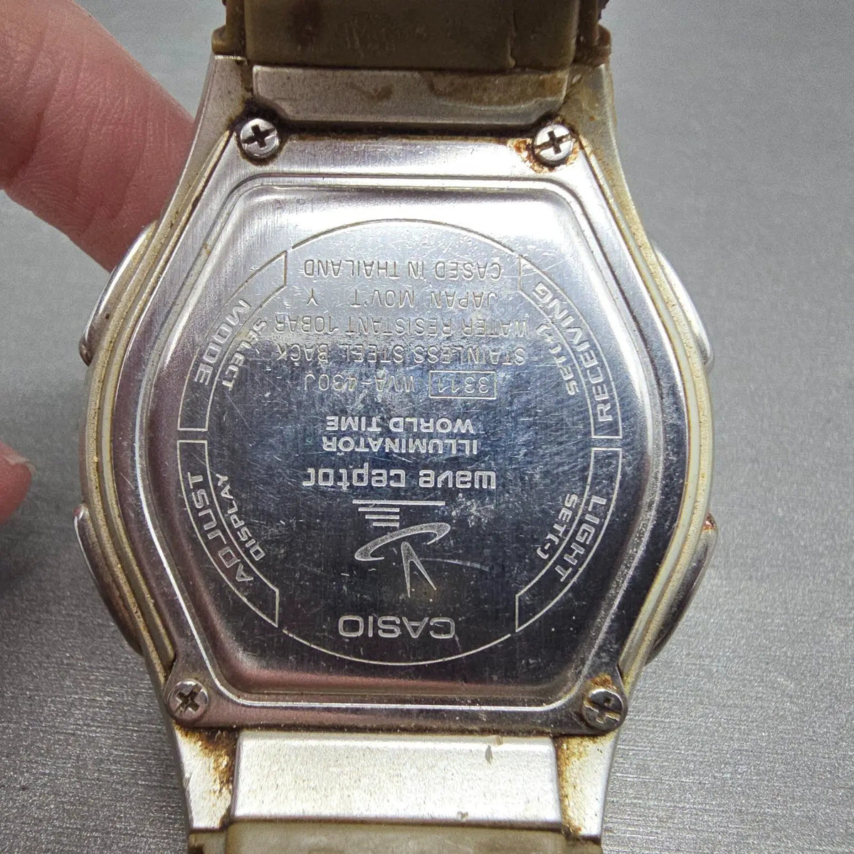 Casio Waveceptor WVA-430J Watch Men 43mm Black Dial Silver Alarm Chrono PARTS12