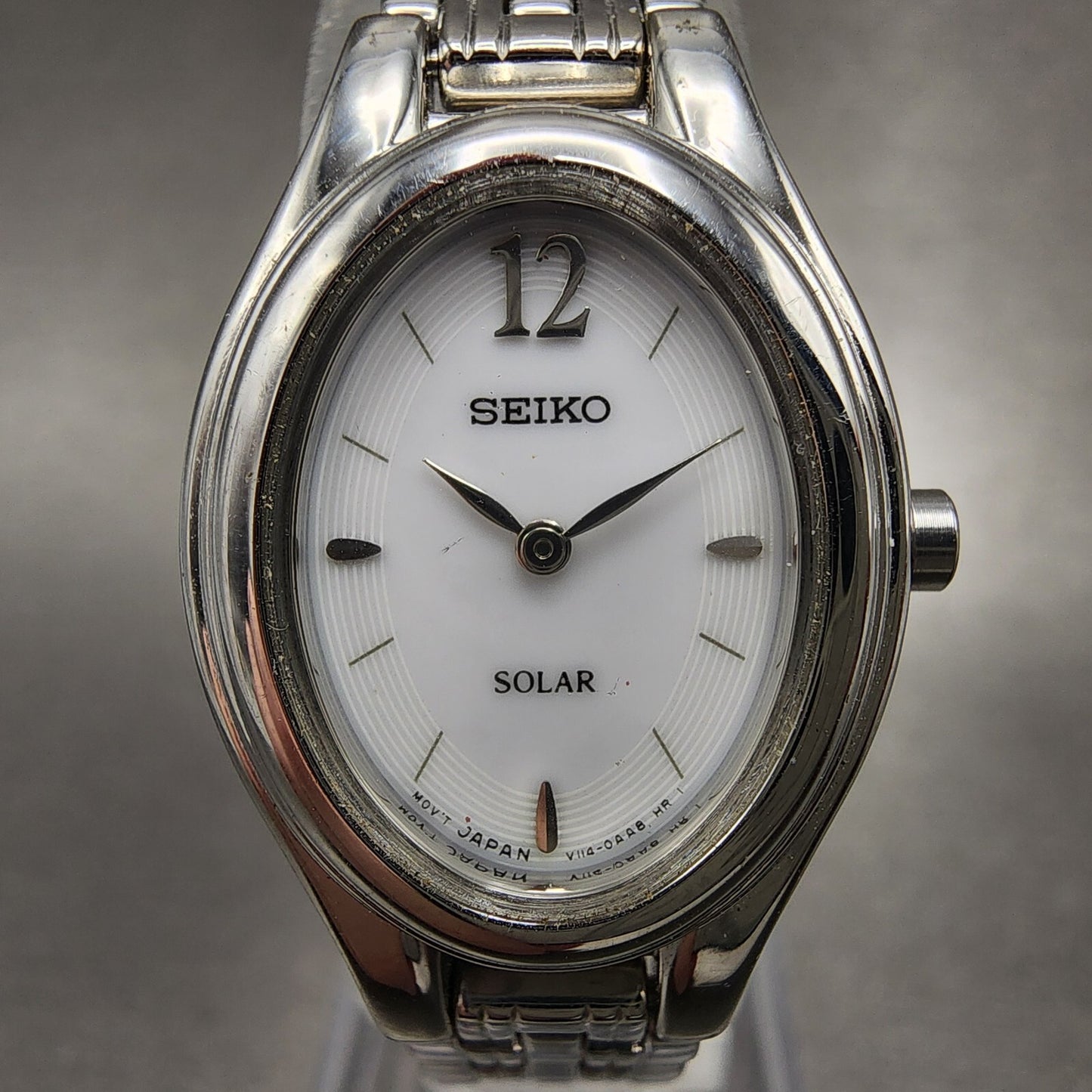 Seiko Solar Watch Women 20mm White Dial Steel Oval V114-0AA0 PARTS