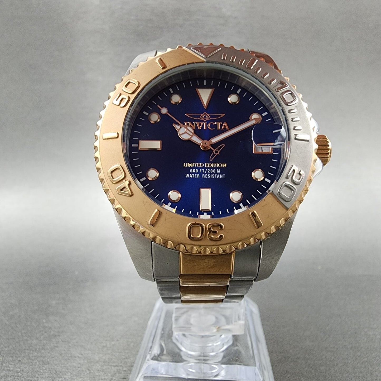Invicta Pro Diver Watch Women 38mm Blue Dial Two Tone Date Round 16501 New Batt