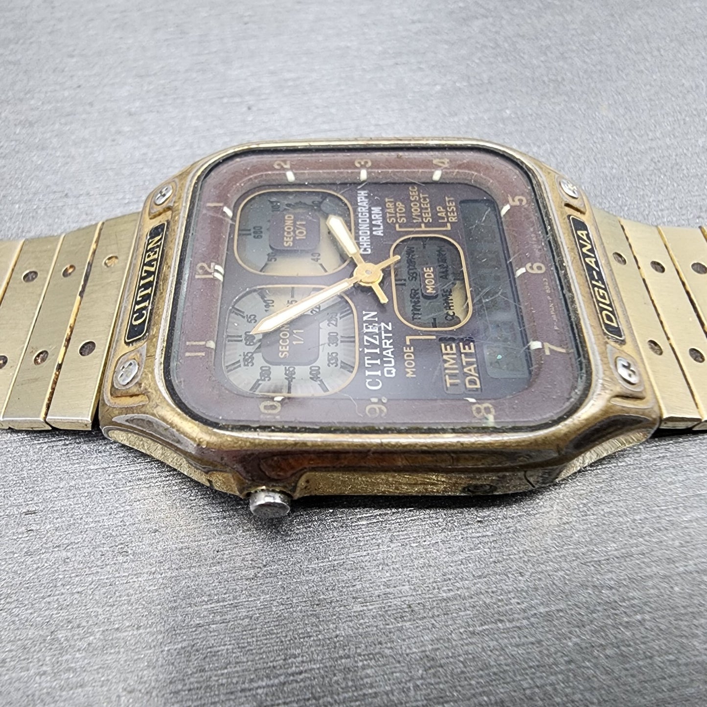 Citizen Robot Face Watch Men 32mm Brown Dial Gold Tone Rectangle 8943 PARTS