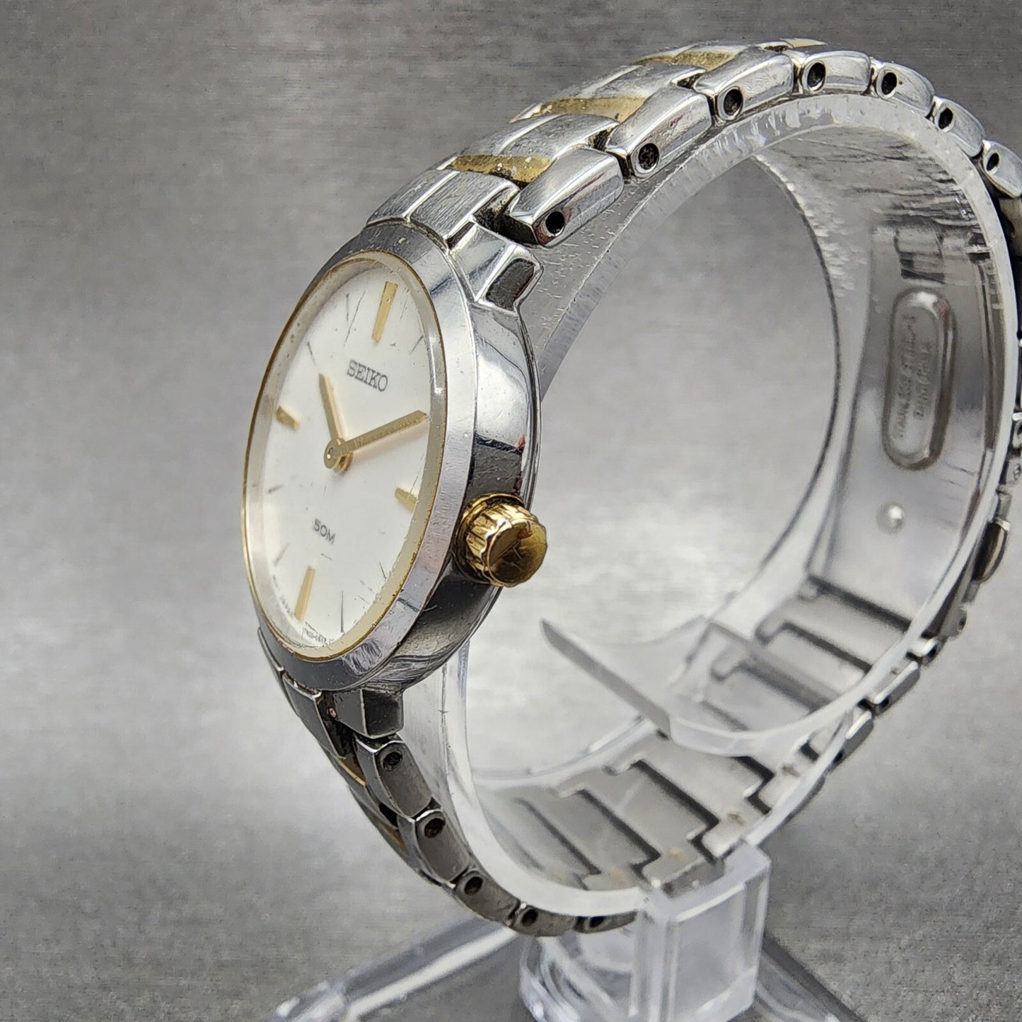 Seiko Watch Women 24mm White Dial Two Tone Round 7N00-0AR0 New Battery