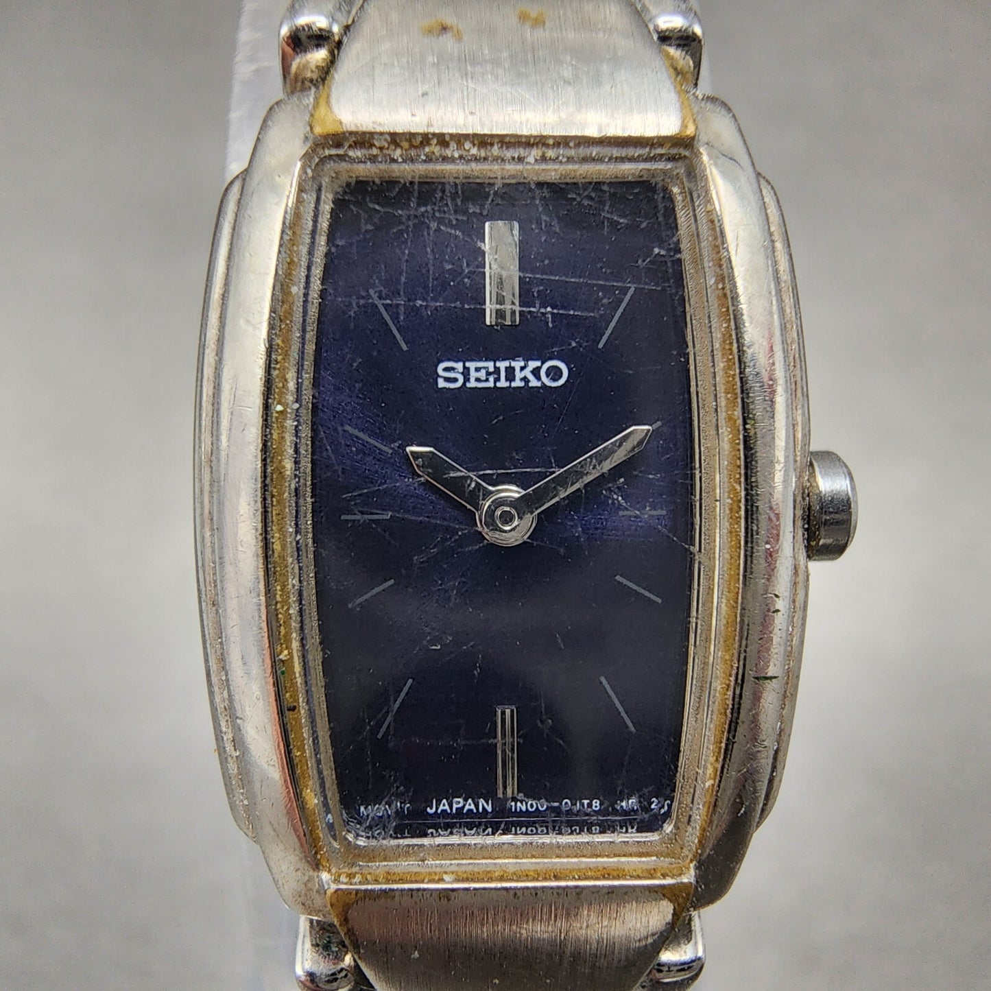 VTG Seiko Watch Women 16mm Blue Dial Silver Tone Rectangle 1N00-0GA0 New Battery