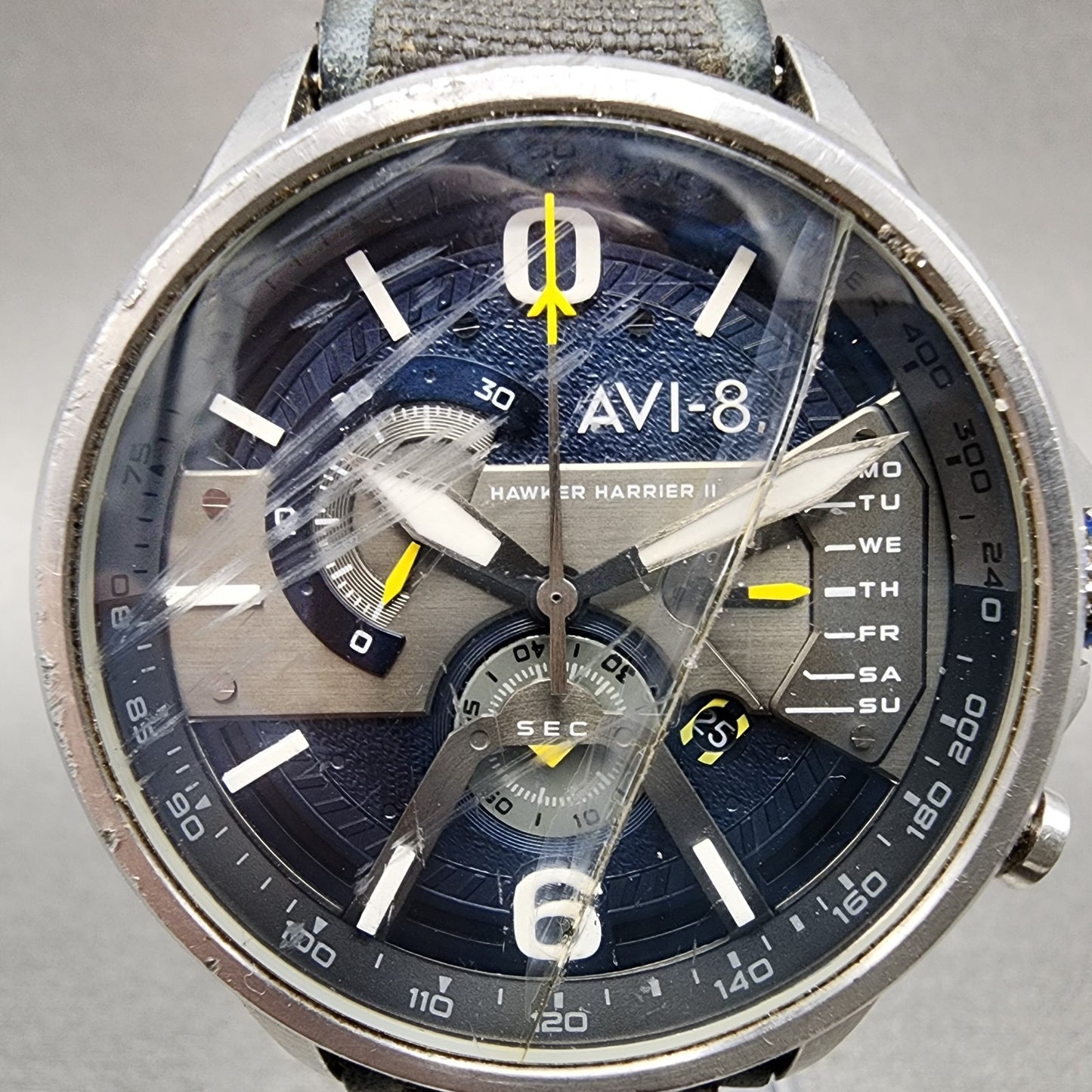 AVI-8 Hawker Harrier 2 Chronograph Watch Men 44mm Blue Dial Steel New Batt