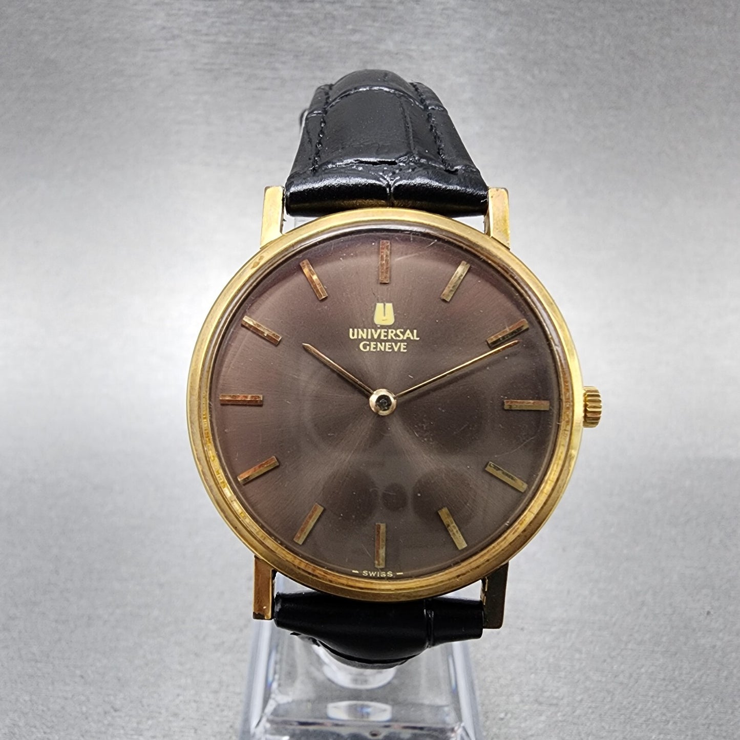 Universal Geneve Watch Men 32mm Brown Dial Gold Plated Manual Wind 542109 READ!!