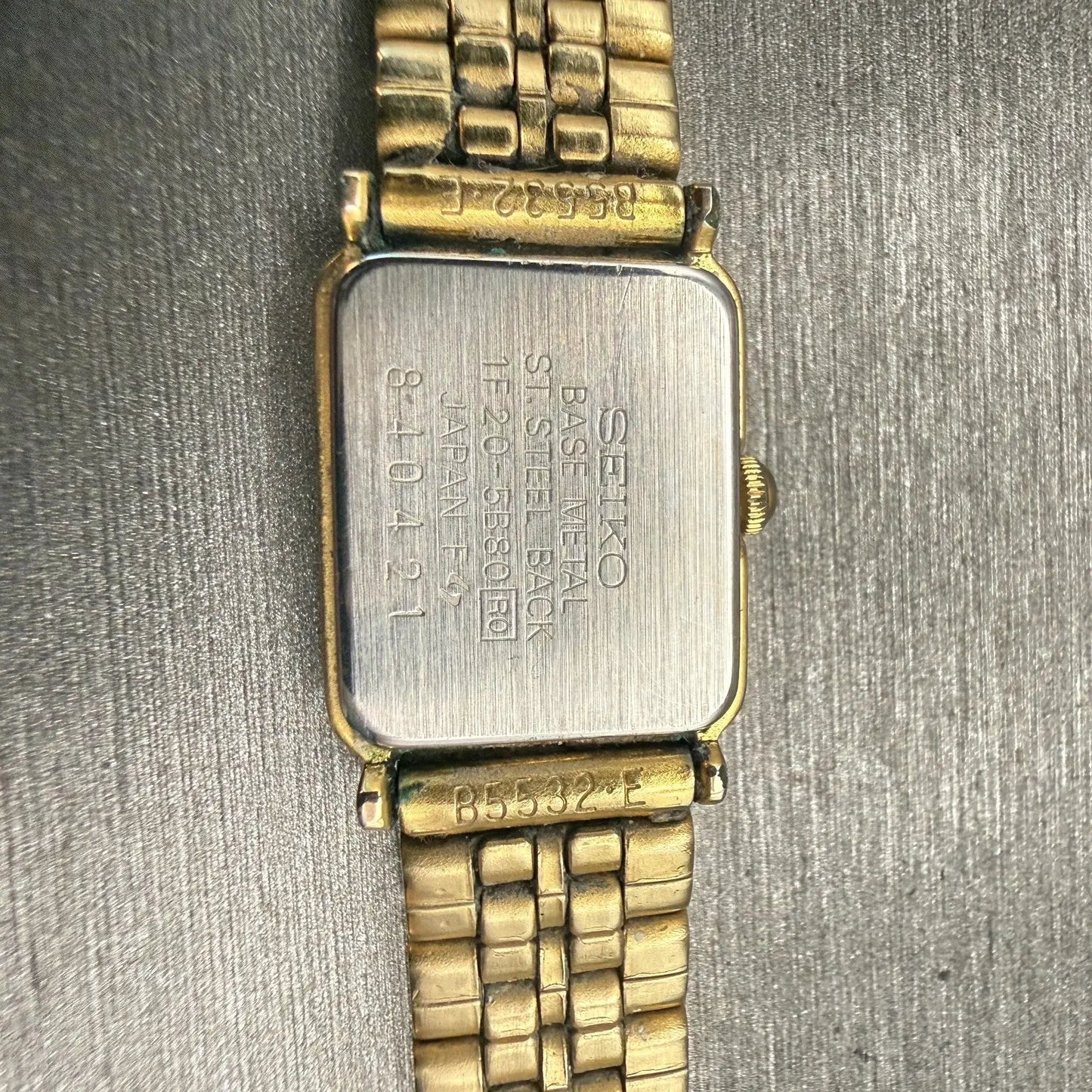 Seiko Watch Women 14mm Gold Dial Gold Tone Rectangle 1F20-5B80 New Battery VTG10